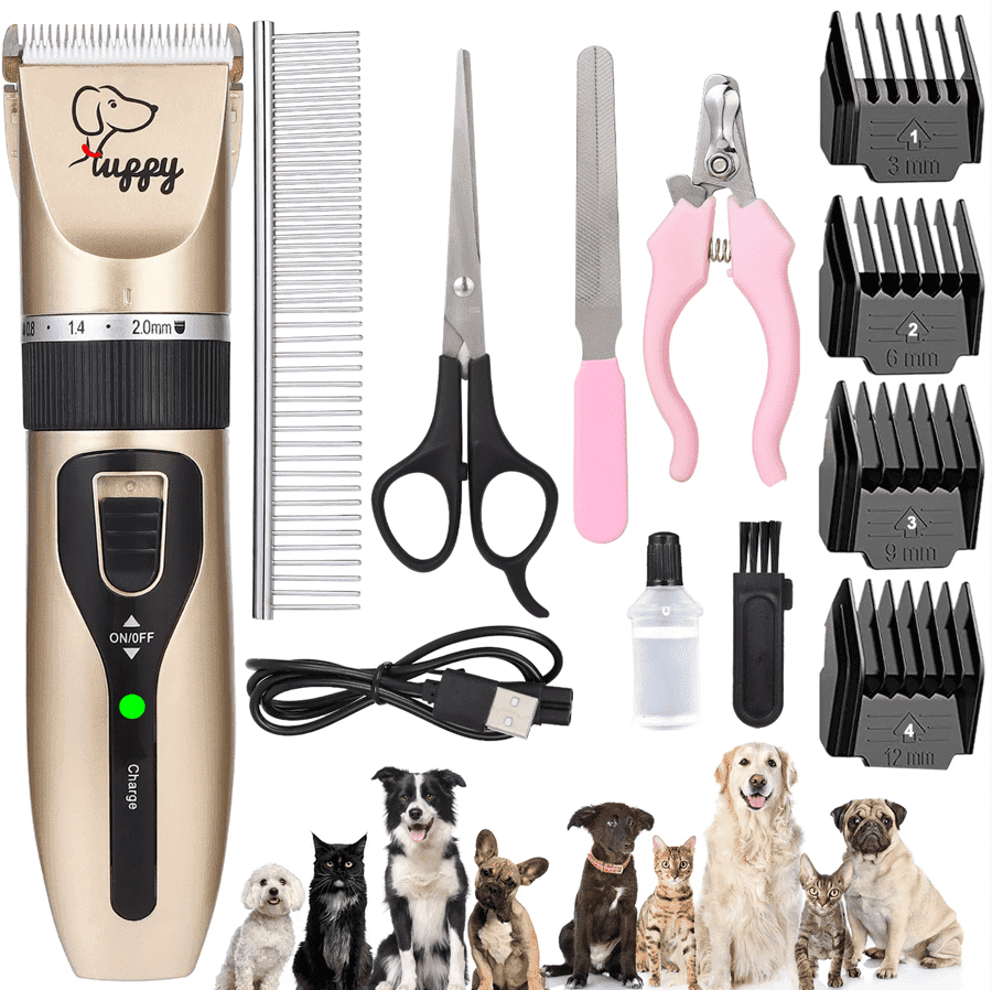 Dog Clippers, Grooming Low Noise Cordless Grooming Kit Thick Coats Shears Rechargeable Dogs Cats Other Pet kit Gold