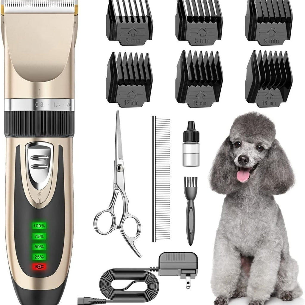 Dog Clippers Low Noise, 2-Speed Quiet Dog Grooming Kit Rechargeable Cordless Pet Hair Clipper Trimmer Shaver for Small and Large Dogs Cats Animals
