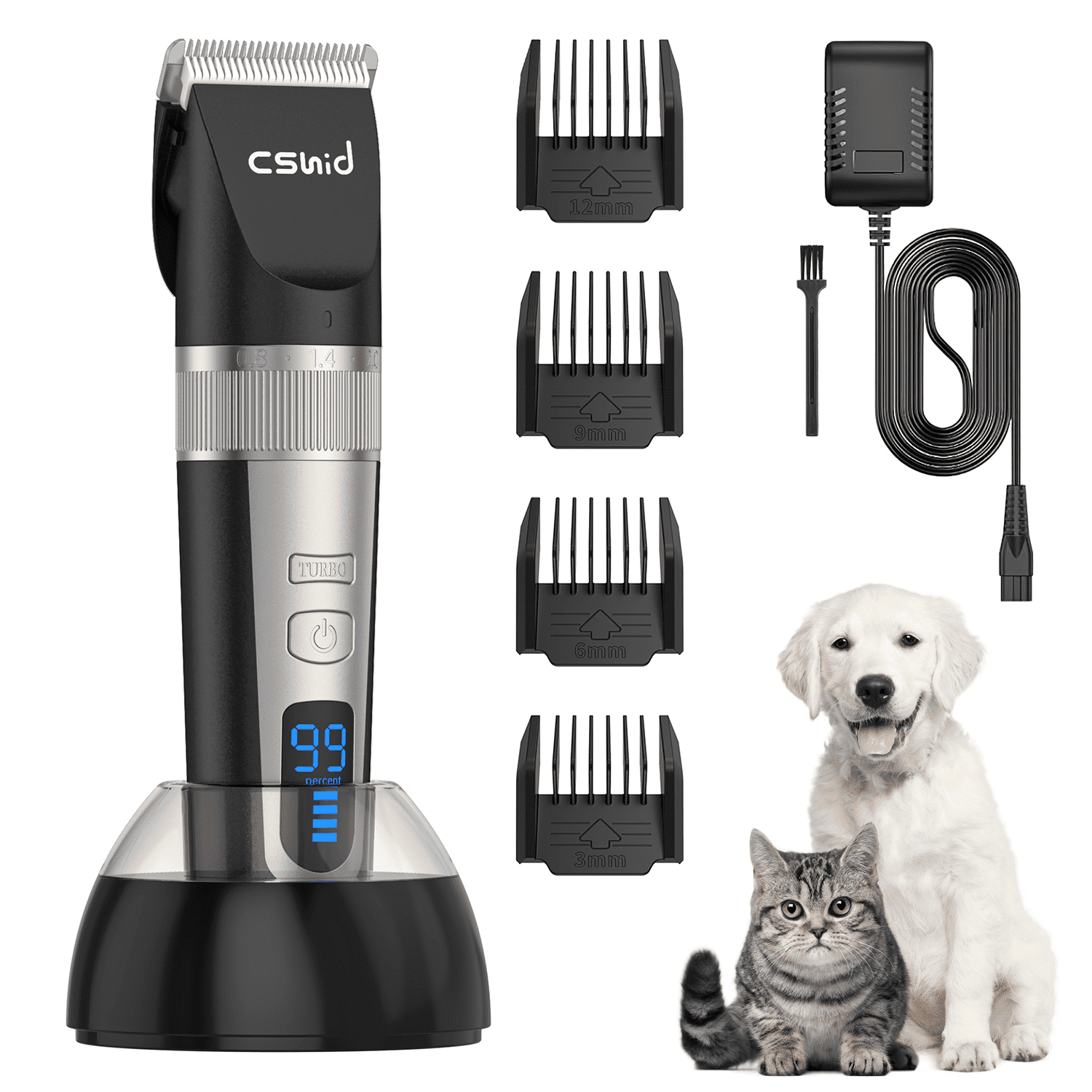 Dog Clippers for Thick Heavy Coats, Low Noise Rechargeable Cordless Pet Shaver with Stainless Steel Blade, Waterproof Dog Grooming Kit for Dogs Pets and Animals, White
