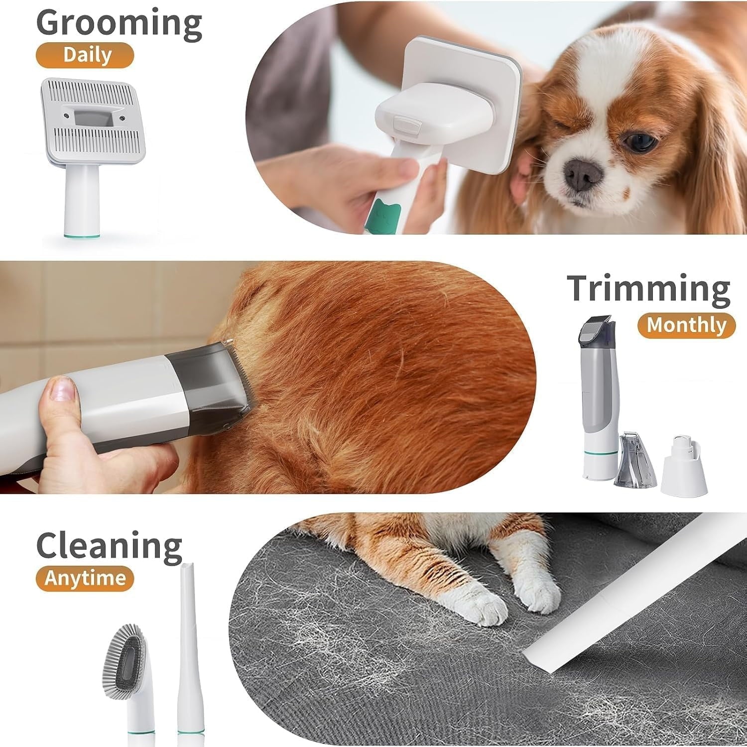 "Dog Grooming Kit, Pet Grooming Vacuum with Pet Clipper Nail Grinder, Dog Hair Vacuum with 6 Pet Grooming Tools for Dogs Cats Shedding Grooming "