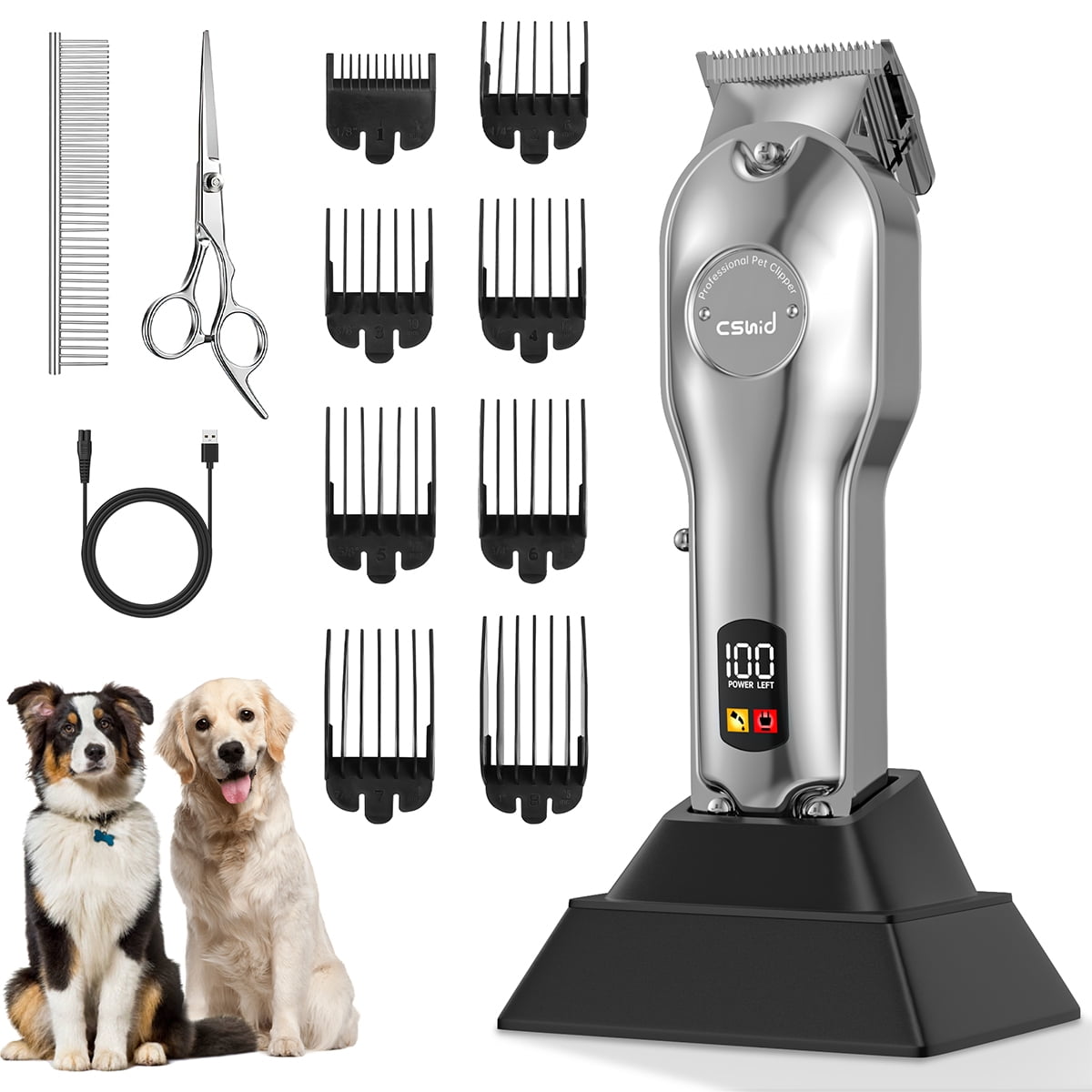Dog Clippers for Grooming for Thick Heavy Coats, Professional Pet Grooming Clippers Supplies Kit Low Noise Rechargeable Stainless Steel Hair Trimmer with Ceramic Blade for Dogs Cats Animals