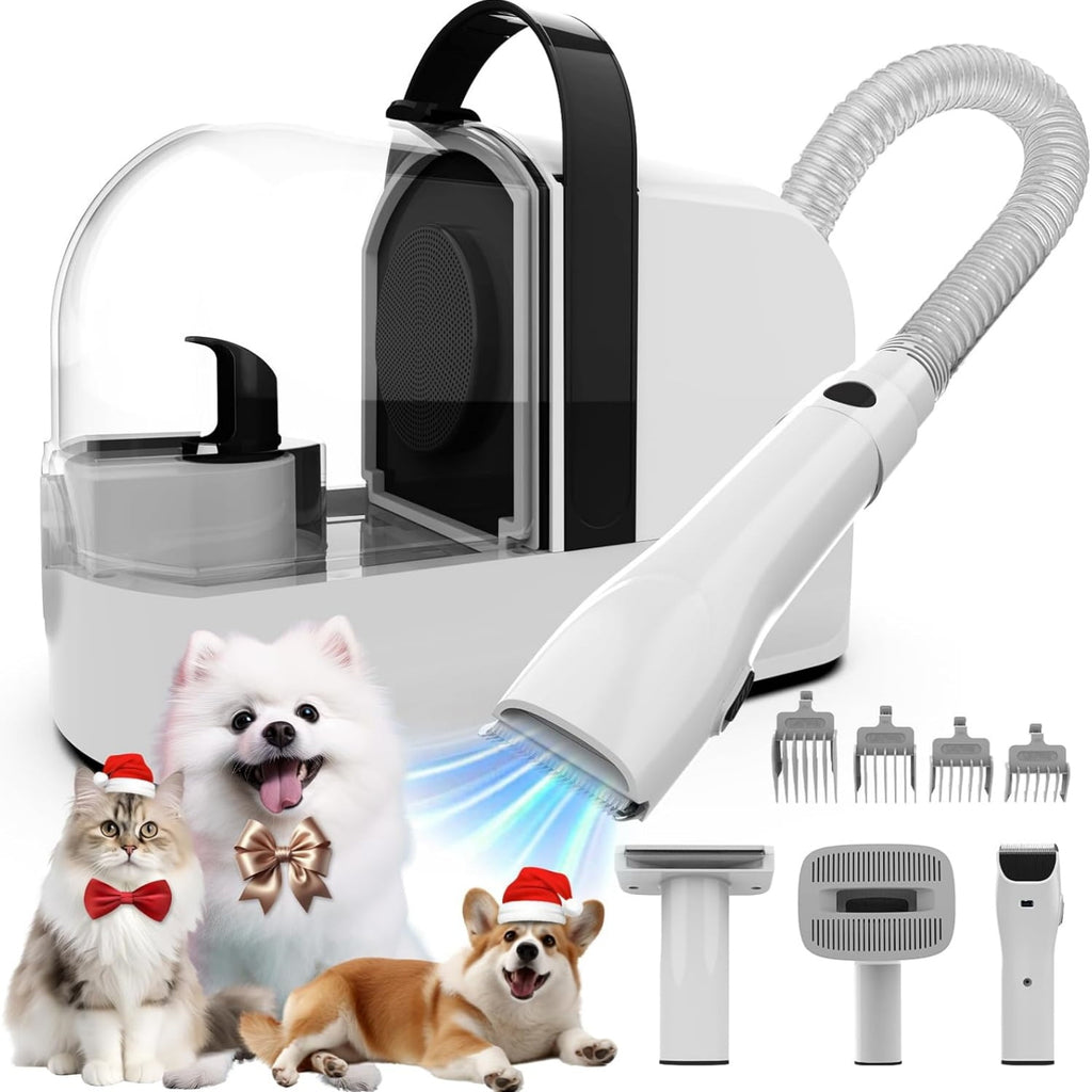 Dog Grooming Vacuum, Dog Grooming Kit with Pet Clippers, 12,000Pa Pet Hair Grooming Vacuum for Dogs, Vacuum Brush for Shedding Grooming, Low Noise Home Cleaning Tool in 1