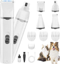 Dogs Hair Clippers Grooming Kit with Nail Grinder, 4-in-1 Electric pet Clippers for Dogs, Low Noise USB Rechargeable Cordless for Dogs Cat, Grooming Paws, Eyes, Ears, Face, Matted Hair, White