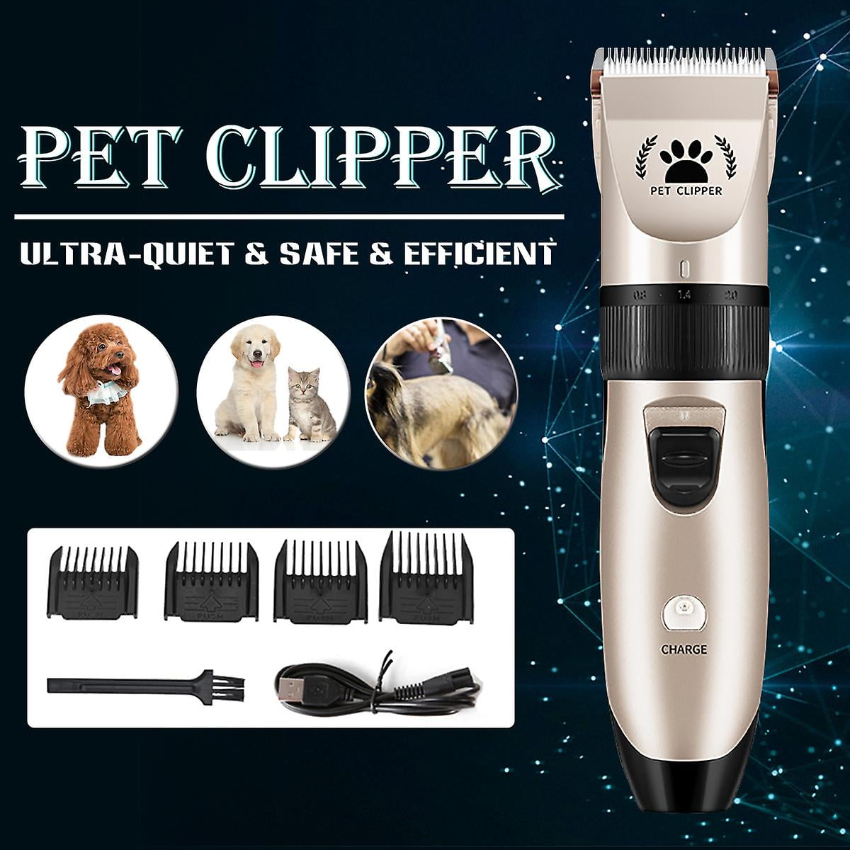 Electric Cat Dog Pet Shave Clipper Hair Low Noise Cordless Grooming Trimming Kit
