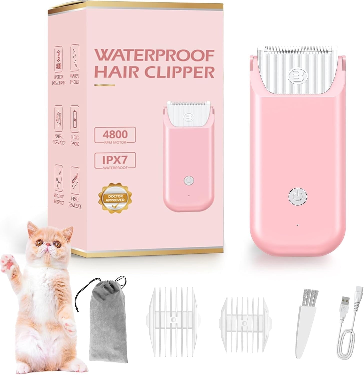 Electric Mini Cat Grooming Kit, Rechargeable Type C Pet Cat Clipper for Matted Fur Cordless, Lightweight Pet Shavers for Kitty/Puppy/Rabbits/Small Pets