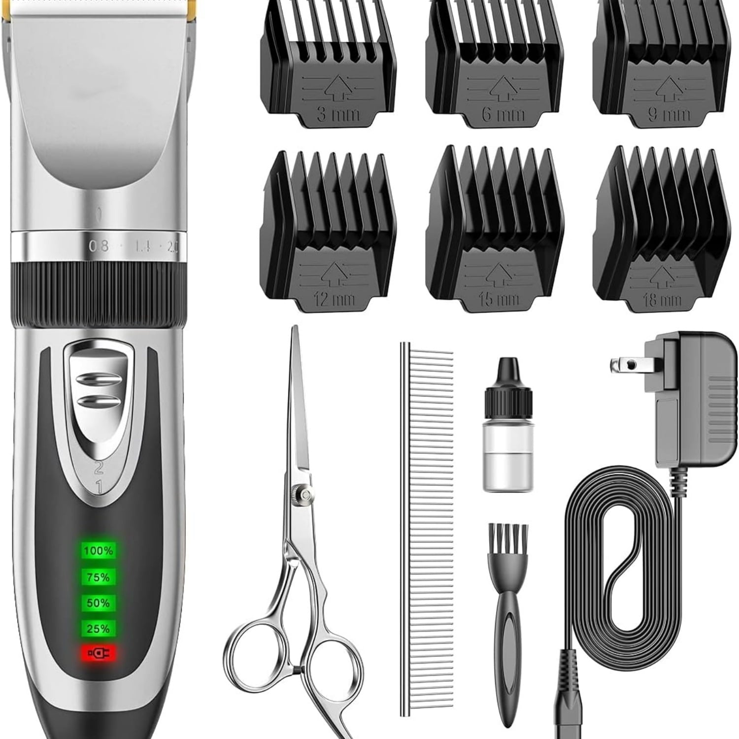 Low Noise 2-Speed Quiet Dog Grooming Kit - Rechargeable Cordless Pet Hair Clipper Trimmer Shaver for Small and Large Dogs, Cats and Animals