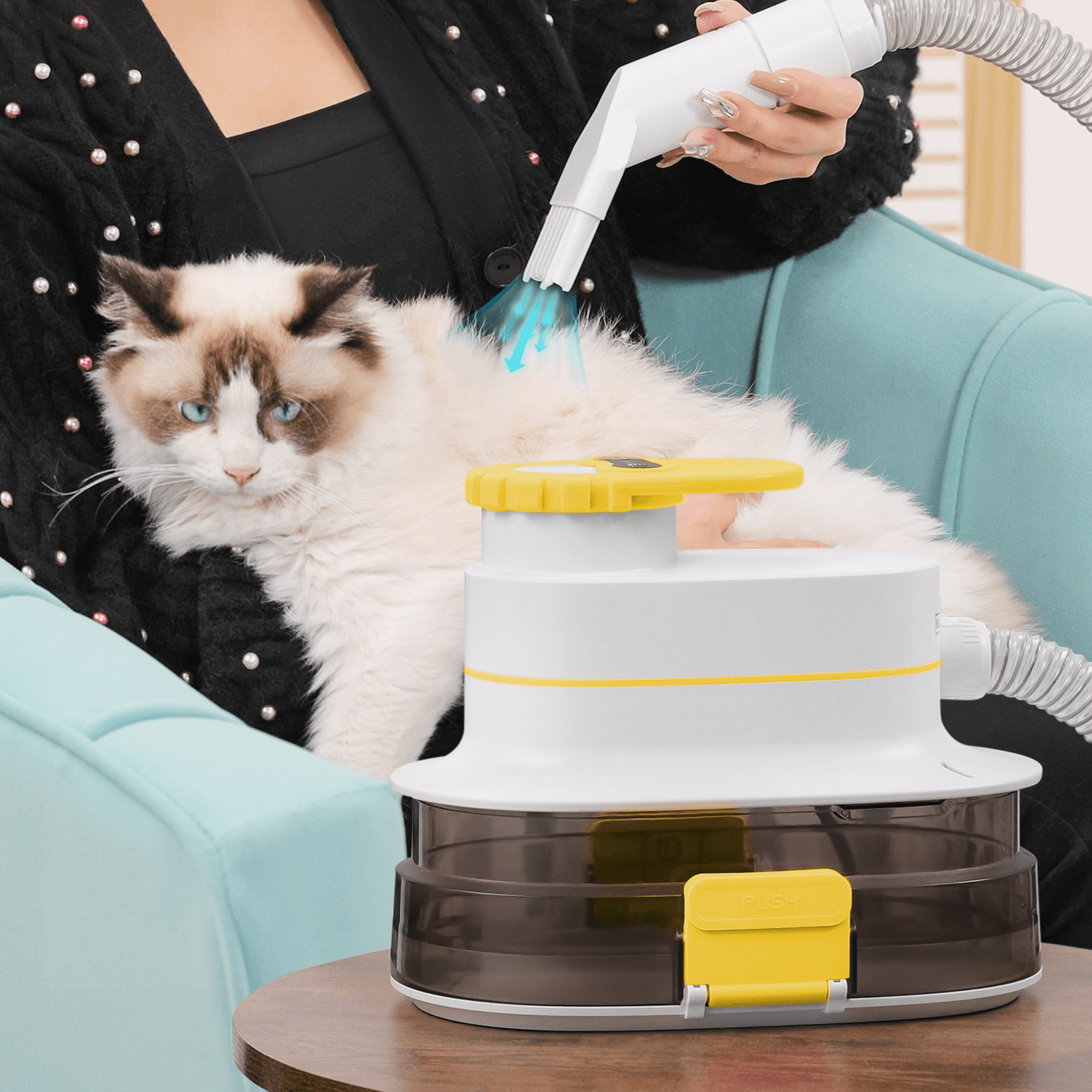 Magshion 3 in 1 Pet Dog Grooming Kit with 4L Dustbin, Low Noise Vacuum Suction & Adjustable Speed Dryer & Hair Trimmer Kit, 6 Grooming Tools, Deshedding Brush, Yellow