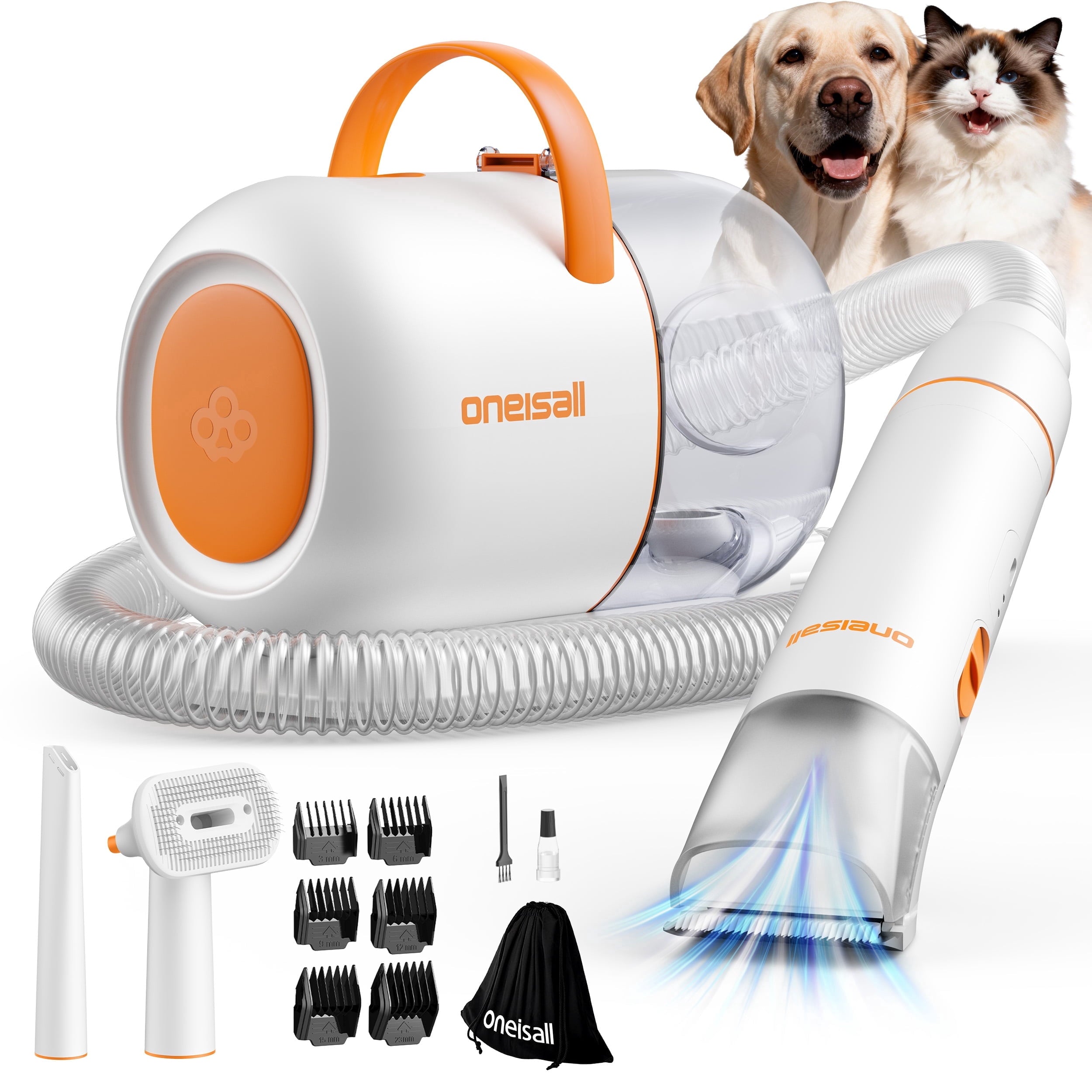 Oneisall LM6 15000Pa Dog Grooming Vacuum for Shedding 99% Pet Hair, 9-in-1 400W Dog Grooming Kit with 2L Dust Cup & Grooming Tools, Pet Hair Vacuum Cleaners for Home, Orange