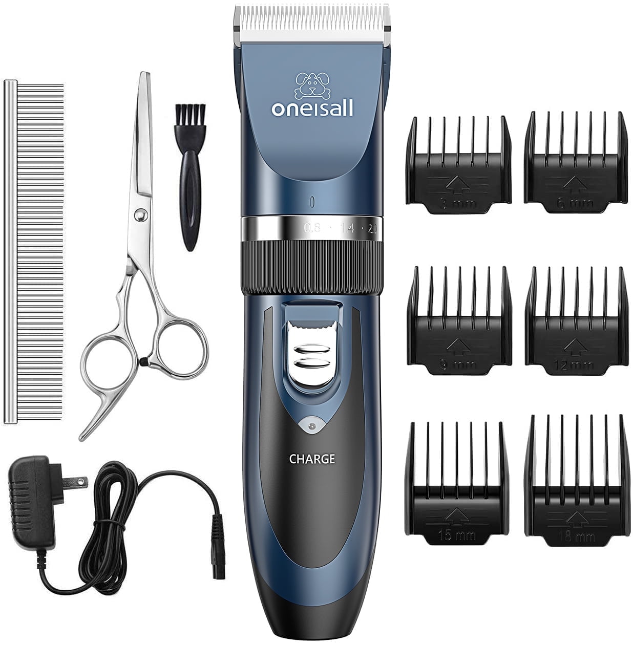 Oneisall P2 Low Noise Dog Grooming Kit, Rechargeable Cordless Dog Clippers for Grooming, Dog Grooming Clippers with 6 Guard Combs & 1 Steel Comb, Shaver Hair Clippers Set for Dogs Cats Pets - Gold