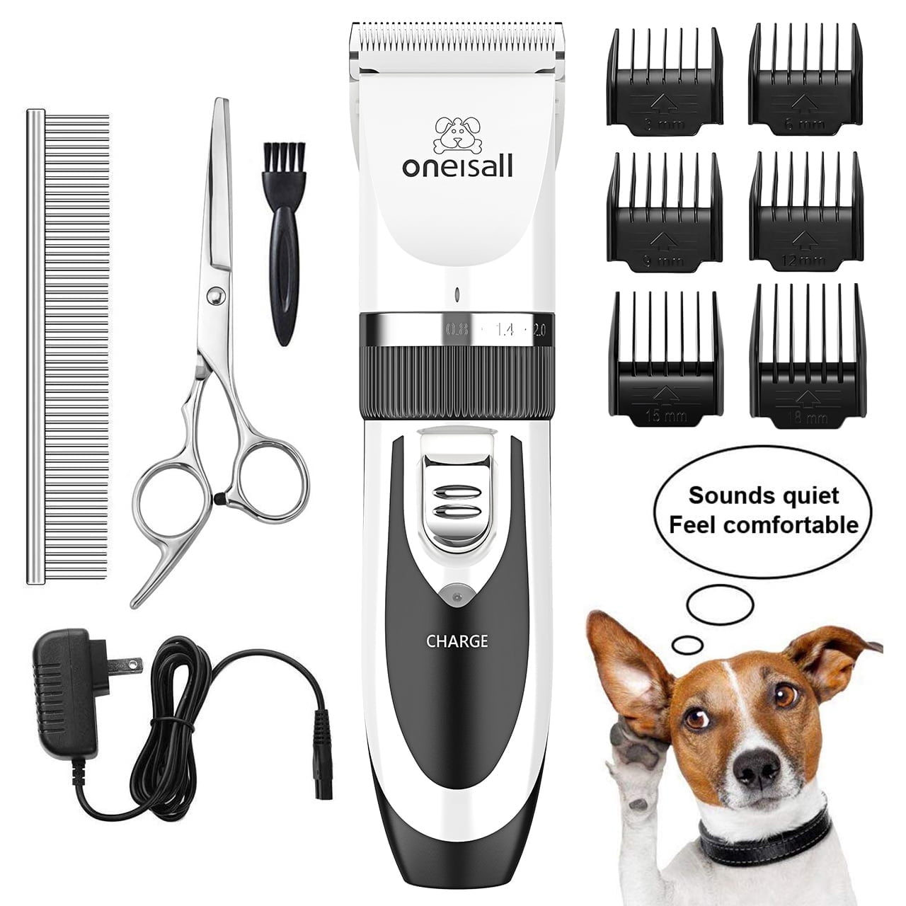 Oneisall P2 Low Noise Dog Grooming Kit, Rechargeable Cordless Dog Clippers for Grooming, Dog Grooming Clippers with 6 Guard Combs & 1 Steel Comb, Shaver Hair Clippers Set for Dogs Cats Pets - Gold