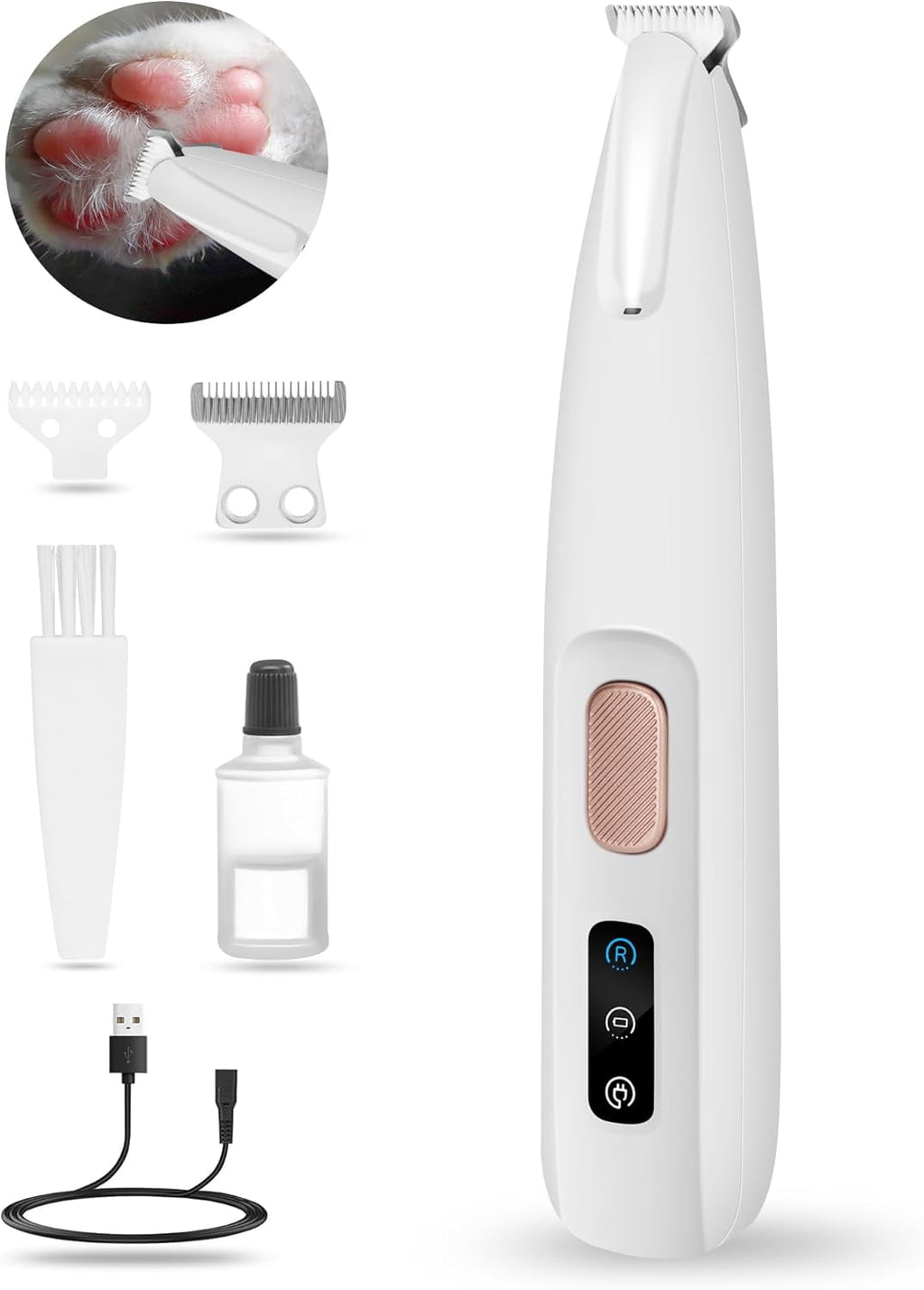 Paw Trimmer with LED Light, Ultra-Low Noise Dog Trimmer Grooming Kit with Replacement Blades, Waterproof Rechargeable Pet Hair Clippers for Small Dogs Cats Paws, Eyes, Ears, Face, Rump