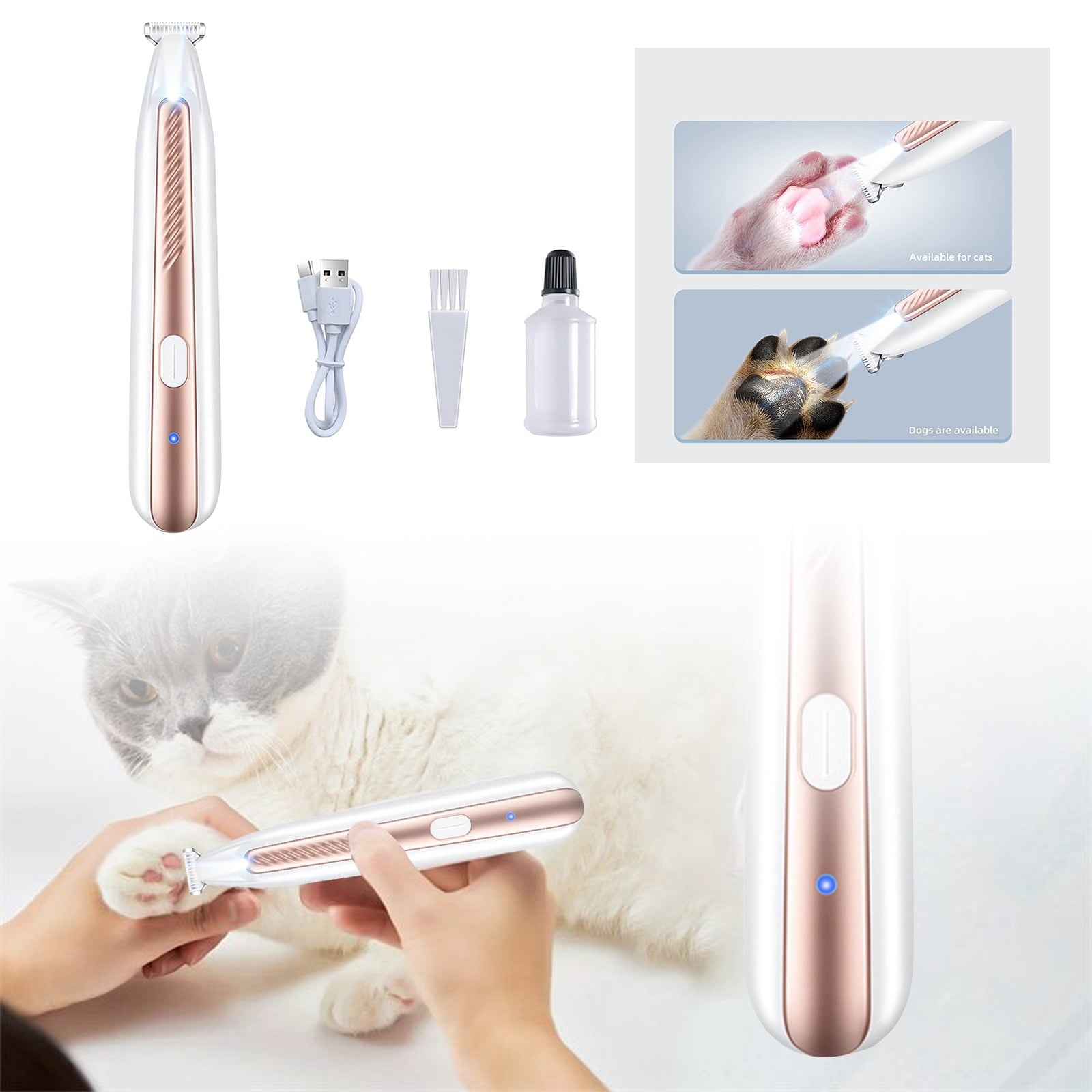 Pet Grooming Kit Gentle Low Noise Rechargeable Clipper with LED Light for Precise Trimming Around Sensitive Areas