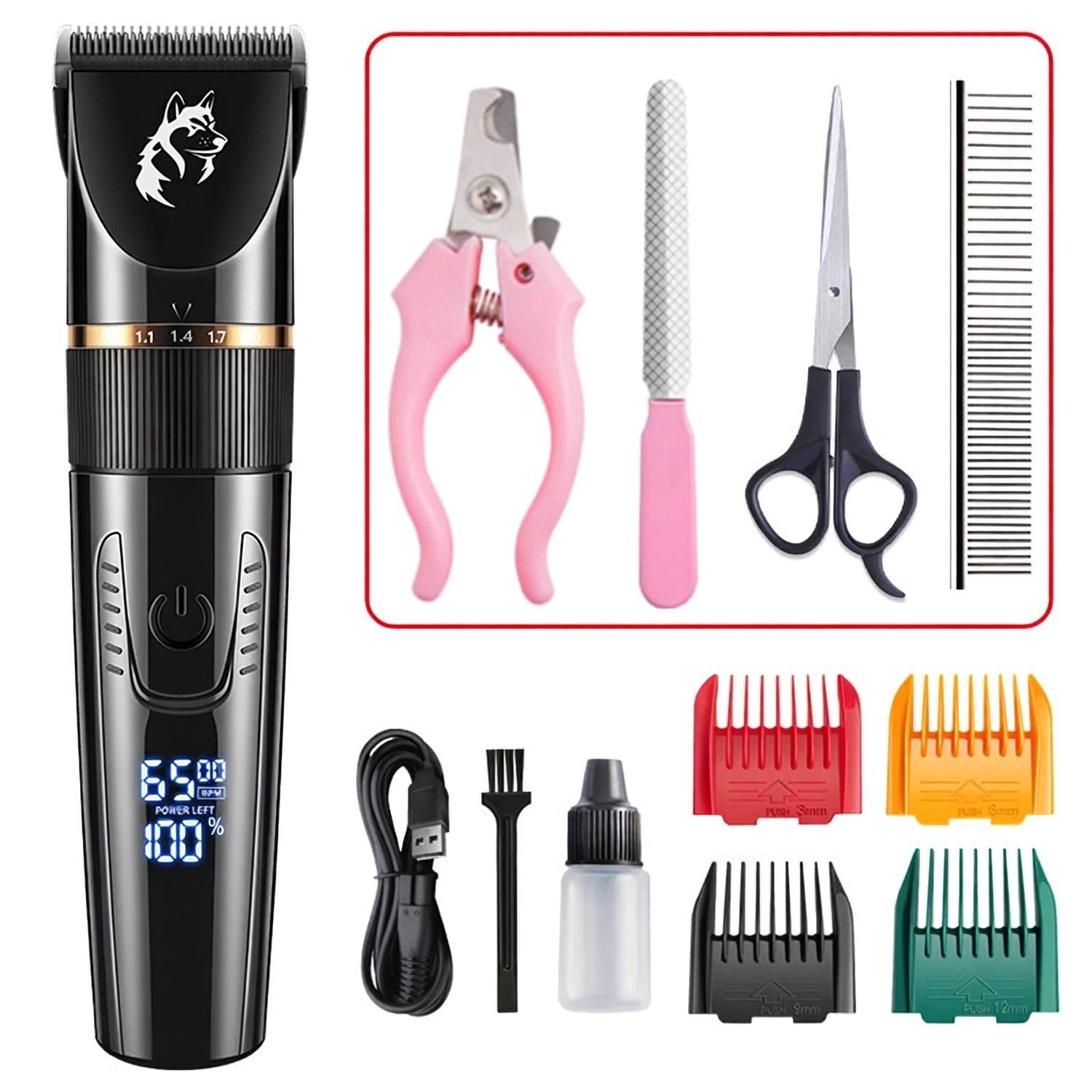 Zengdainm Pet Hair Clipper, Dog Grooming Kit with 4 Guard Combs &5-Speed Fine-Tuning, Professional Dog Shaver Trimmer for Thick-Coated Dogs & Cats