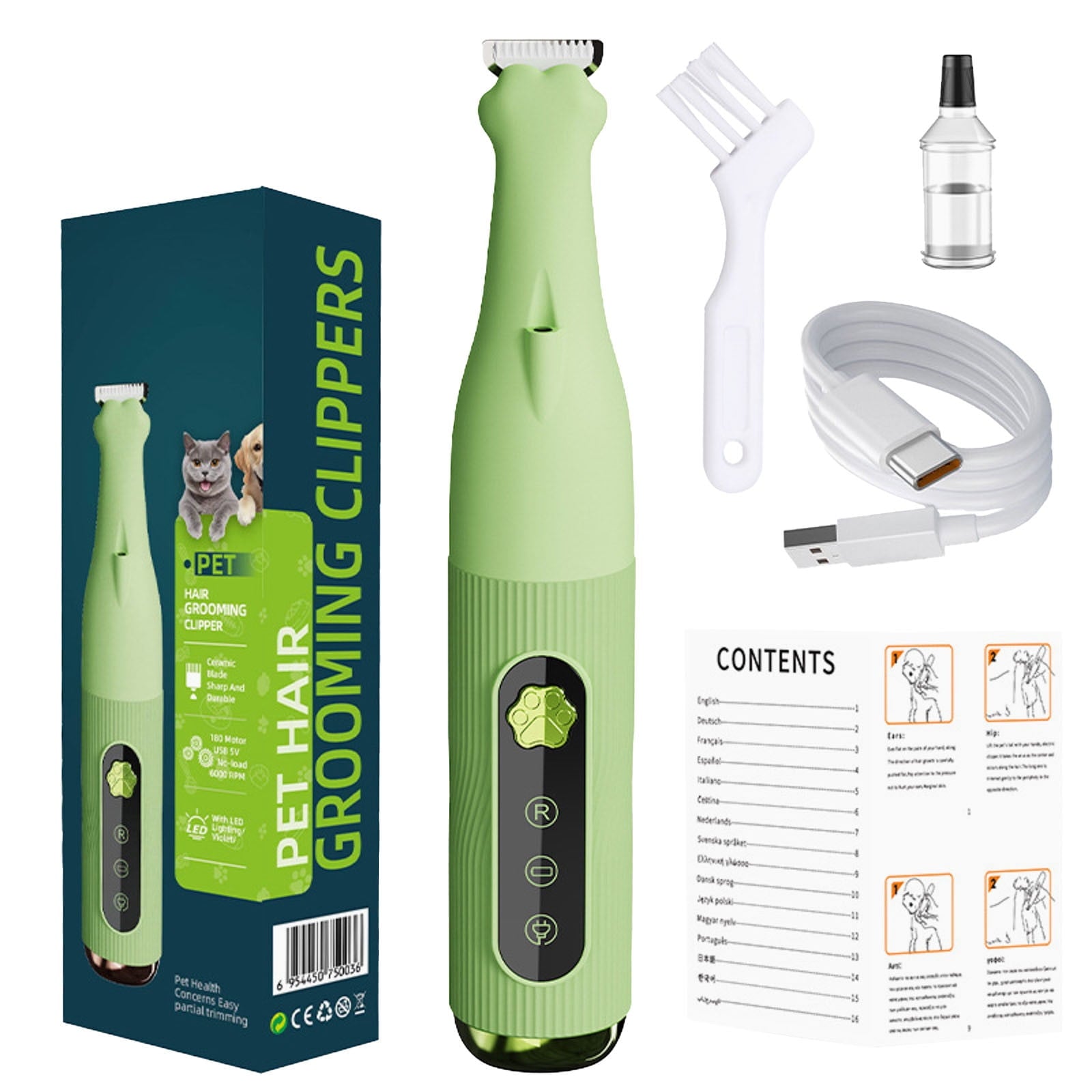 Professional Dog Grooming Kit - Cordless Quiet Pet Clippers with Nail Grinder & Long Hair Shaver for Matted Coats, Gentle Trimmer for Small Dogs & Cats Paws, Face & Ears