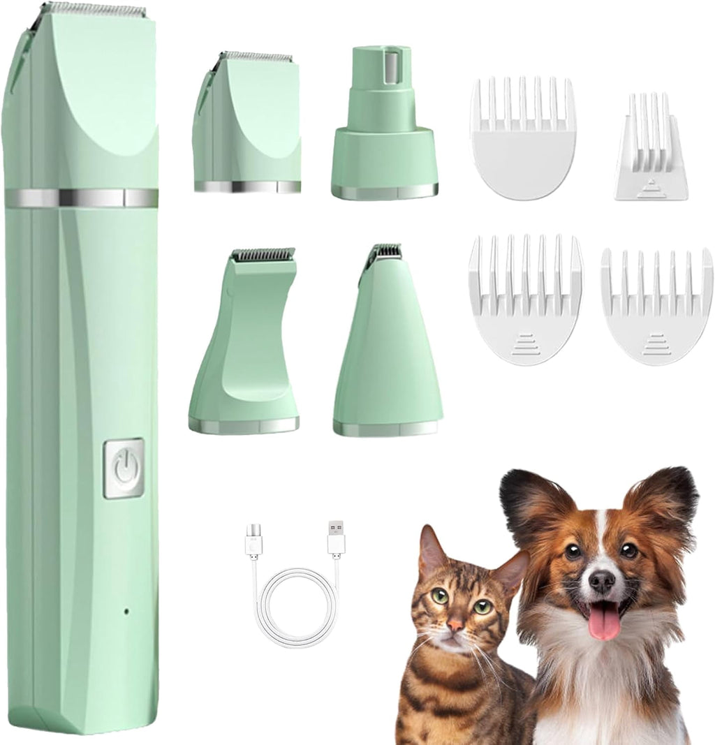 SONGAUN Lettuce Pets Grooming Set,Pet Pro with Ceramic Blades,Pet Pro 4 Different Blades, Dog Grooming Kit,4 in 1 Cordless Electric Trimmer for Grooming Paws, Eyes, Ears, Face (Green)