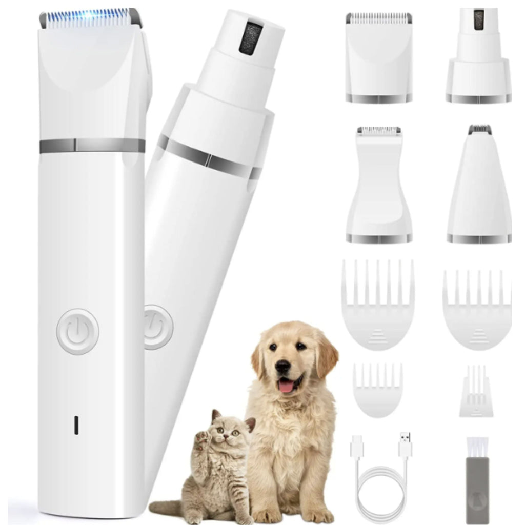 VALLARY 4-in-1 Pet Grooming Kit for Dogs & Cats – Low Noise Electric Clippers with Nail Grinder, Paw & Nose Trimmer | USB Rechargeable | Professional Home Grooming Tool Set