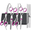 XUEYU Professional Dog Grooming Scissors Kit, 6 in 1 Dog Grooming Scissors with Safety Round Tips, 4CR Stainless Steel & Heavy-duty, Sharp & Study Pet Grooming Shears Kit for Dogs Cats(Pink)