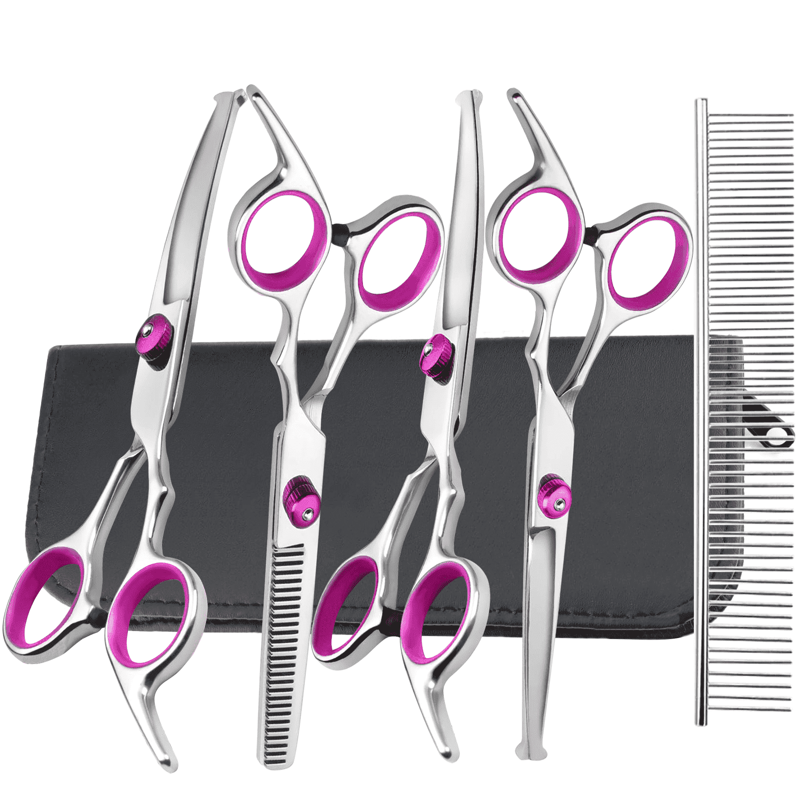 XUEYU Professional Dog Grooming Scissors Kit, 6 in 1 Dog Grooming Scissors with Safety Round Tips, 4CR Stainless Steel & Heavy-duty, Sharp & Study Pet Grooming Shears Kit for Dogs Cats(Pink)