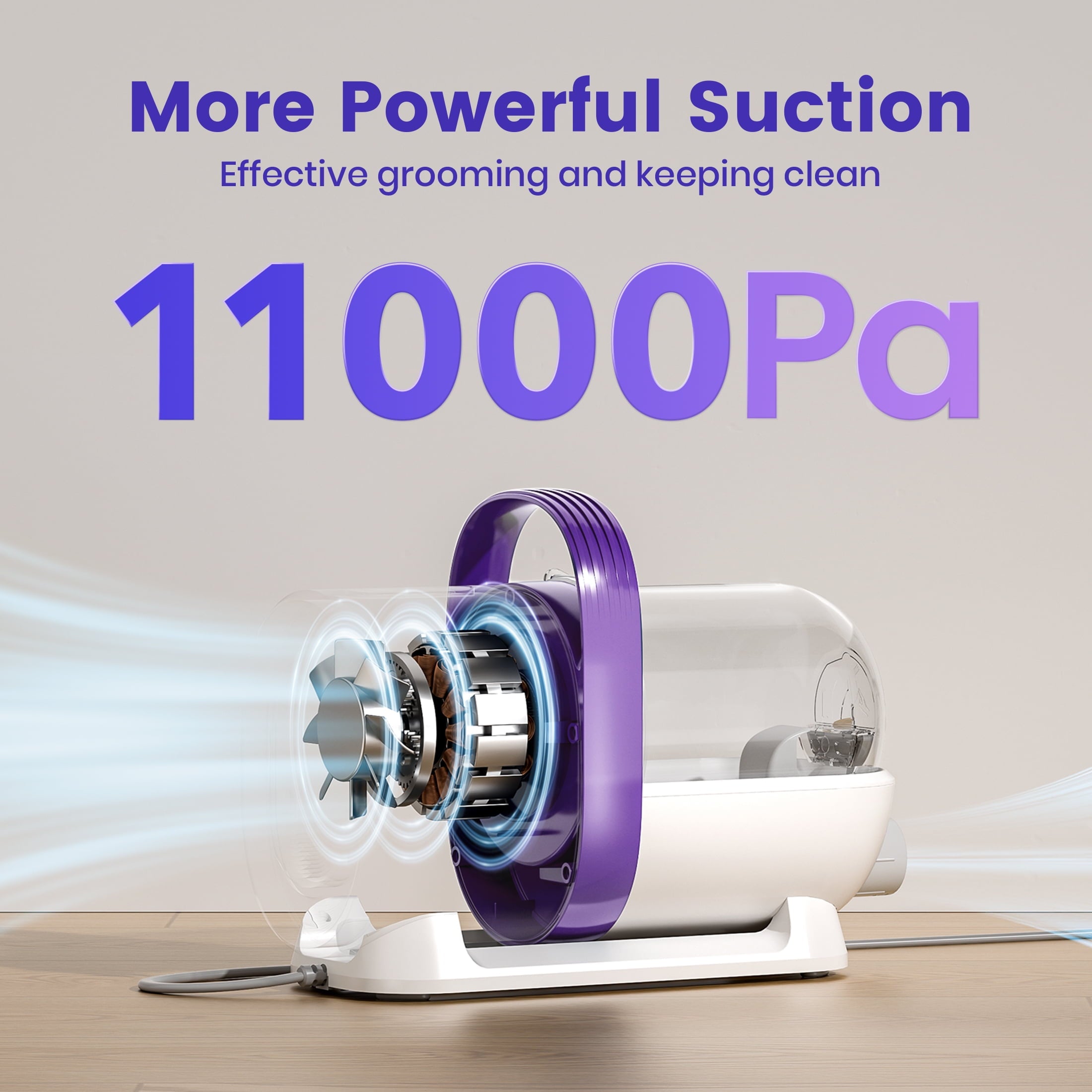 Oneisall LM3 Dog Grooming Vacuum, 8-in-1 Dog Grooming Kit, 11000Pa Super Suction Dog Hair Vacuum for Shedding Dogs Cats Hair, Purple