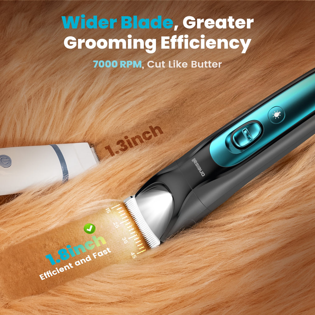 Oneisall 4-in-1 Cordless Dog Grooming Kit with LED Light, FC10 Dog Clippers & Dog Paw Trimmer & Dog Nail Grinder & Dog Grooming Clippers, Blue Grey