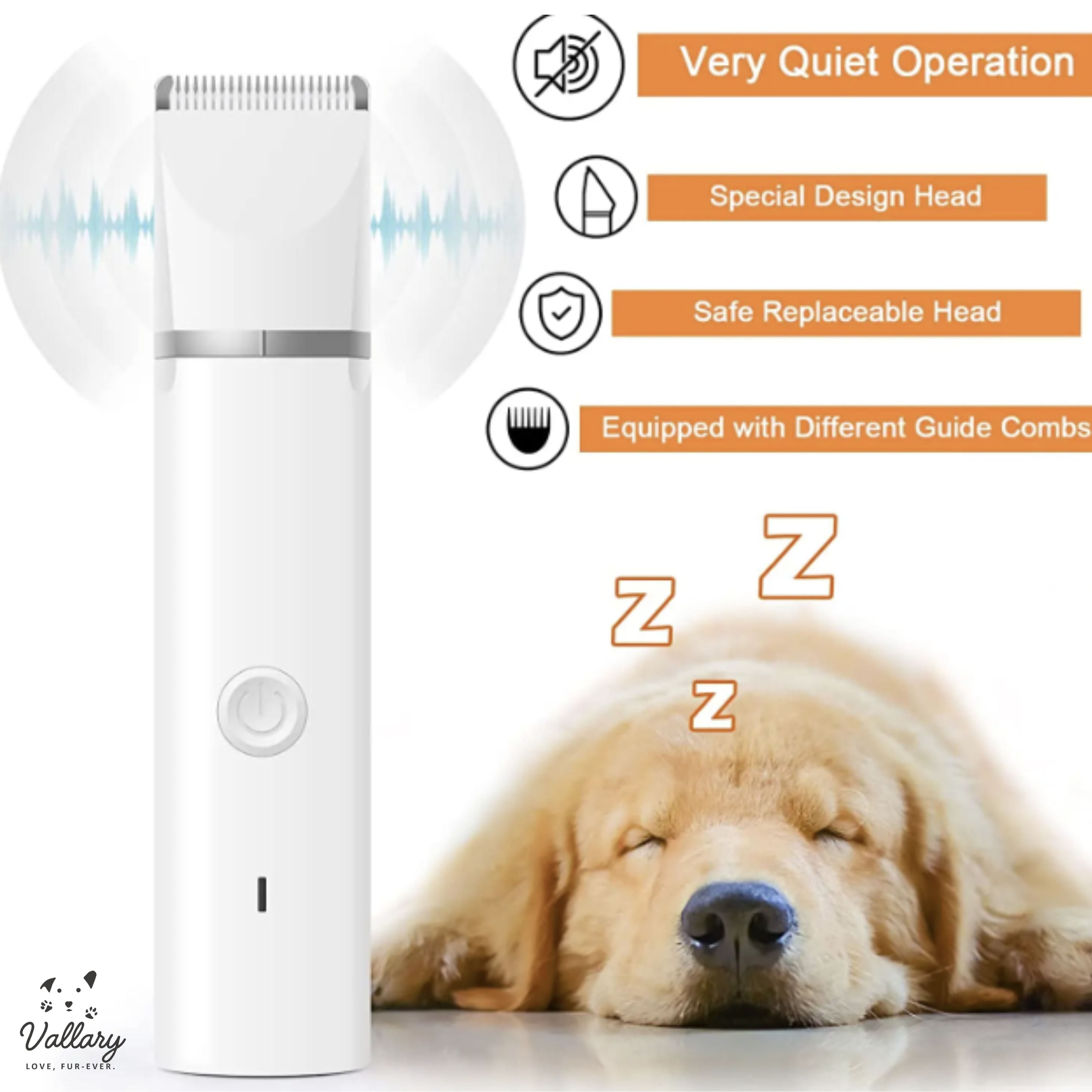 VALLARY 4-in-1 Pet Grooming Kit for Dogs & Cats – Low Noise Electric Clippers with Nail Grinder, Paw & Nose Trimmer | USB Rechargeable | Professional Home Grooming Tool Set