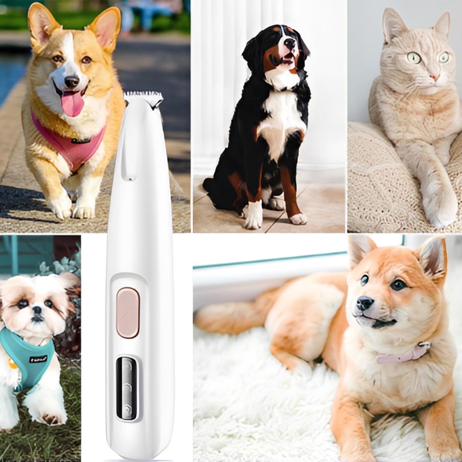 Barhoo Multifunctional Pet Grooming Trimmer Rechargeable Low Noise Hair Clipper with Led Light Precision Shaver for Dogs Cats Ears Face Paws Buttocks Cordless Electric Pet Grooming Kit Waterproof