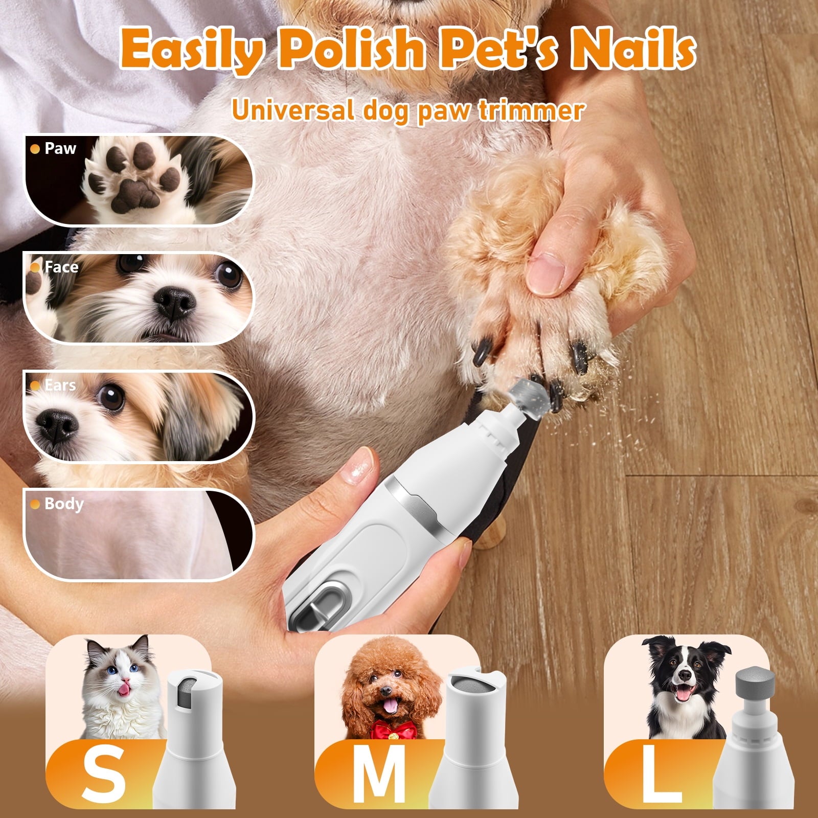 4 in 1 Portable&nbsp;Dog Grooming Kit 3 Speed Dog Hair Trimmer Nail Grinder with Durable LED Display USB Charging Waterproof Pet Grooming Supplies ABS White