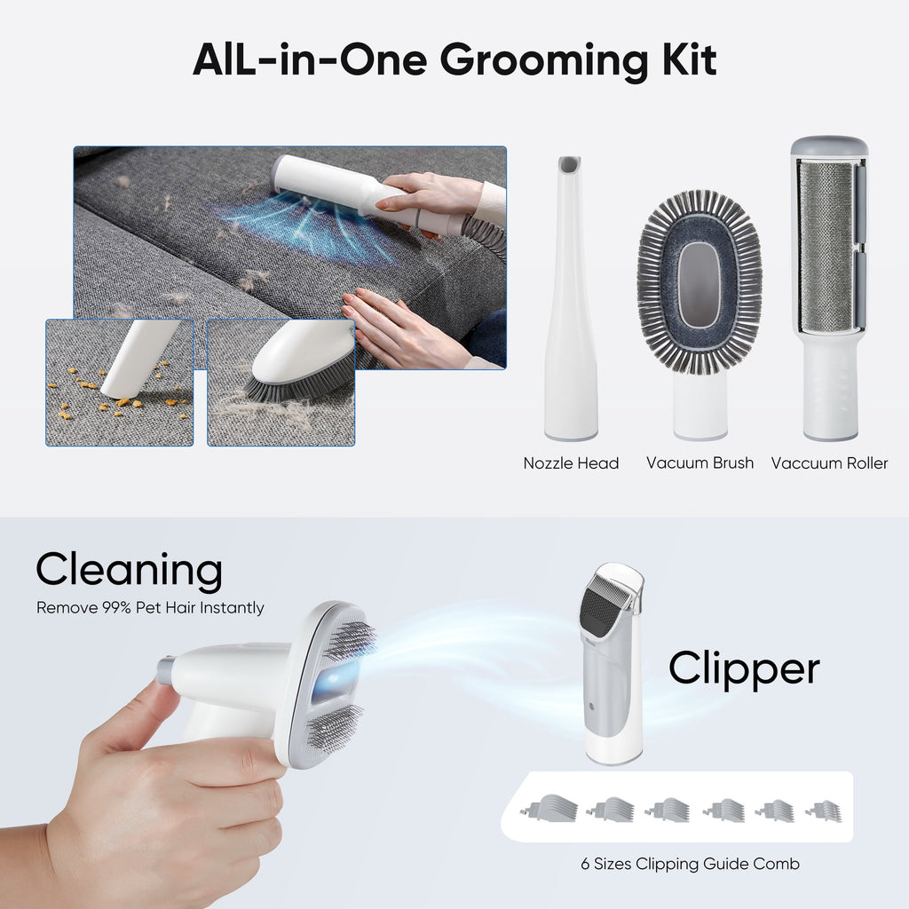 Sellary Dog Grooming Kit, Powerful Suction Pet Grooming Vacuum with 2.5 L Dust Cup, Low Noise,for Dogs Cats Pet Hair Cleaning,Grey