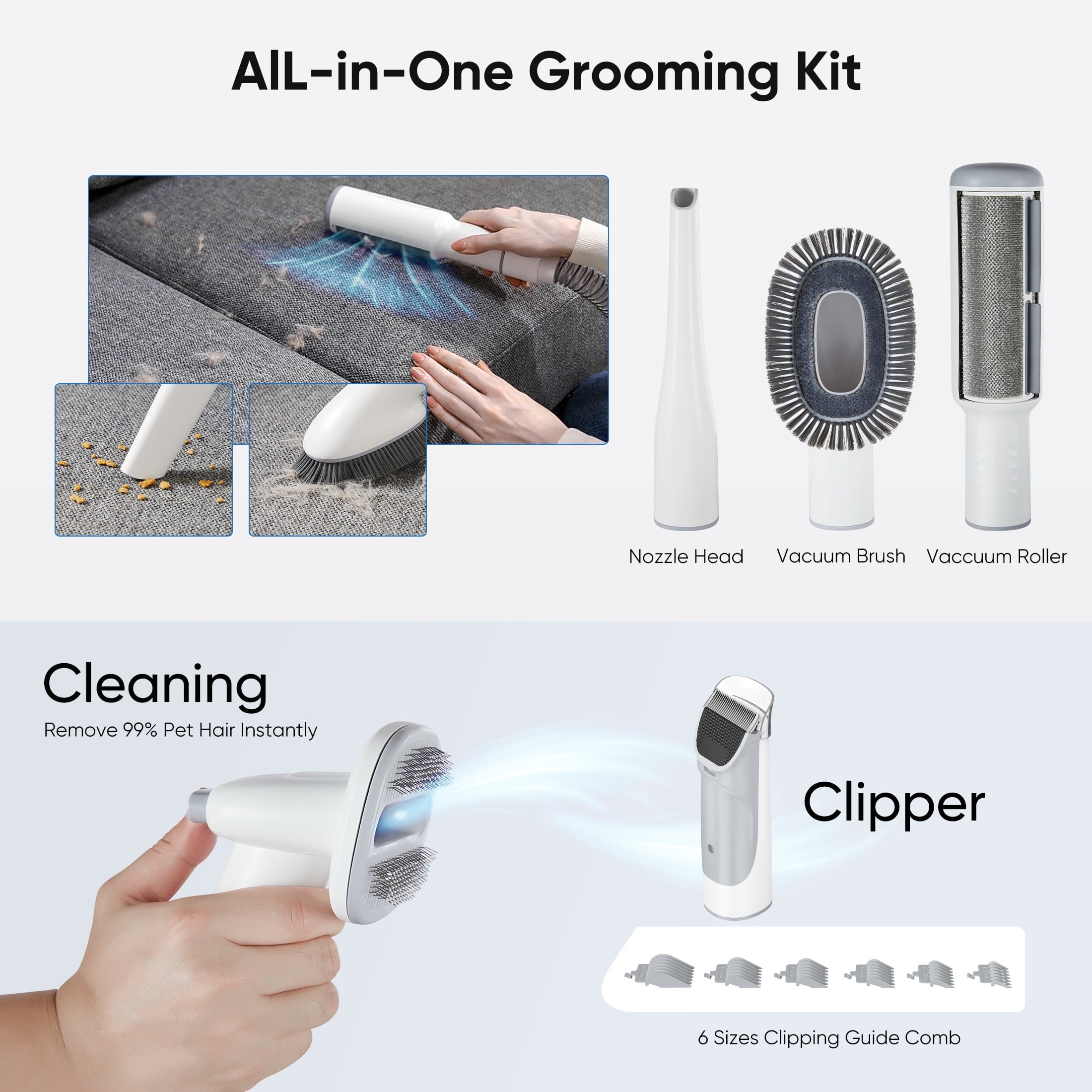 Sellary Dog Grooming Kit, Powerful Suction Pet Grooming Vacuum with 2.5 L Dust Cup, Low Noise,for Dogs Cats Pet Hair Cleaning,Grey