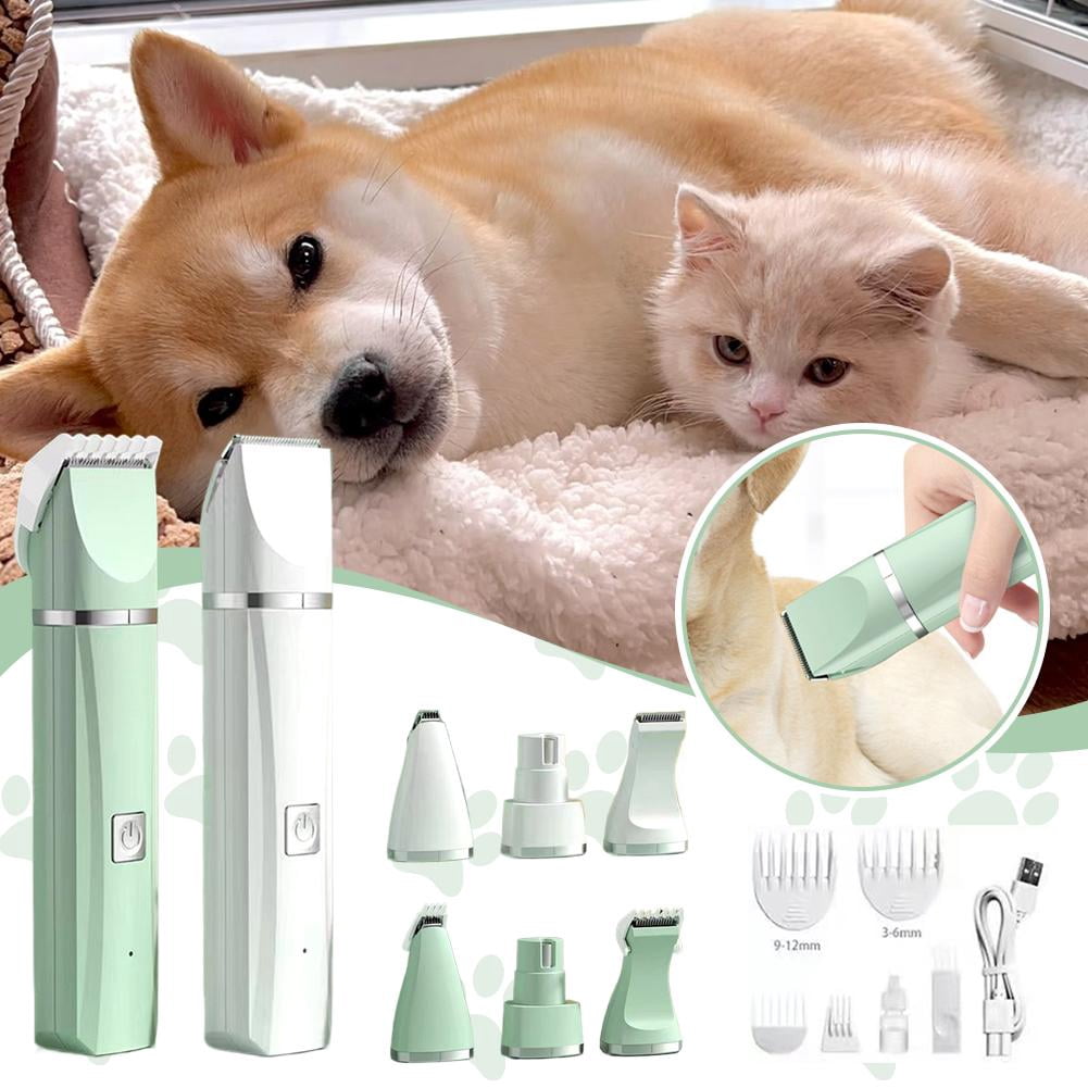 4-in-1 Pet Grooming Kit Rechargeable Dog & Cat Clippers with Ceramic , Paw Trimmer, Nail Grinder & Detail Trimmer, Low Noise Quiet Cordless Home Grooming Tool