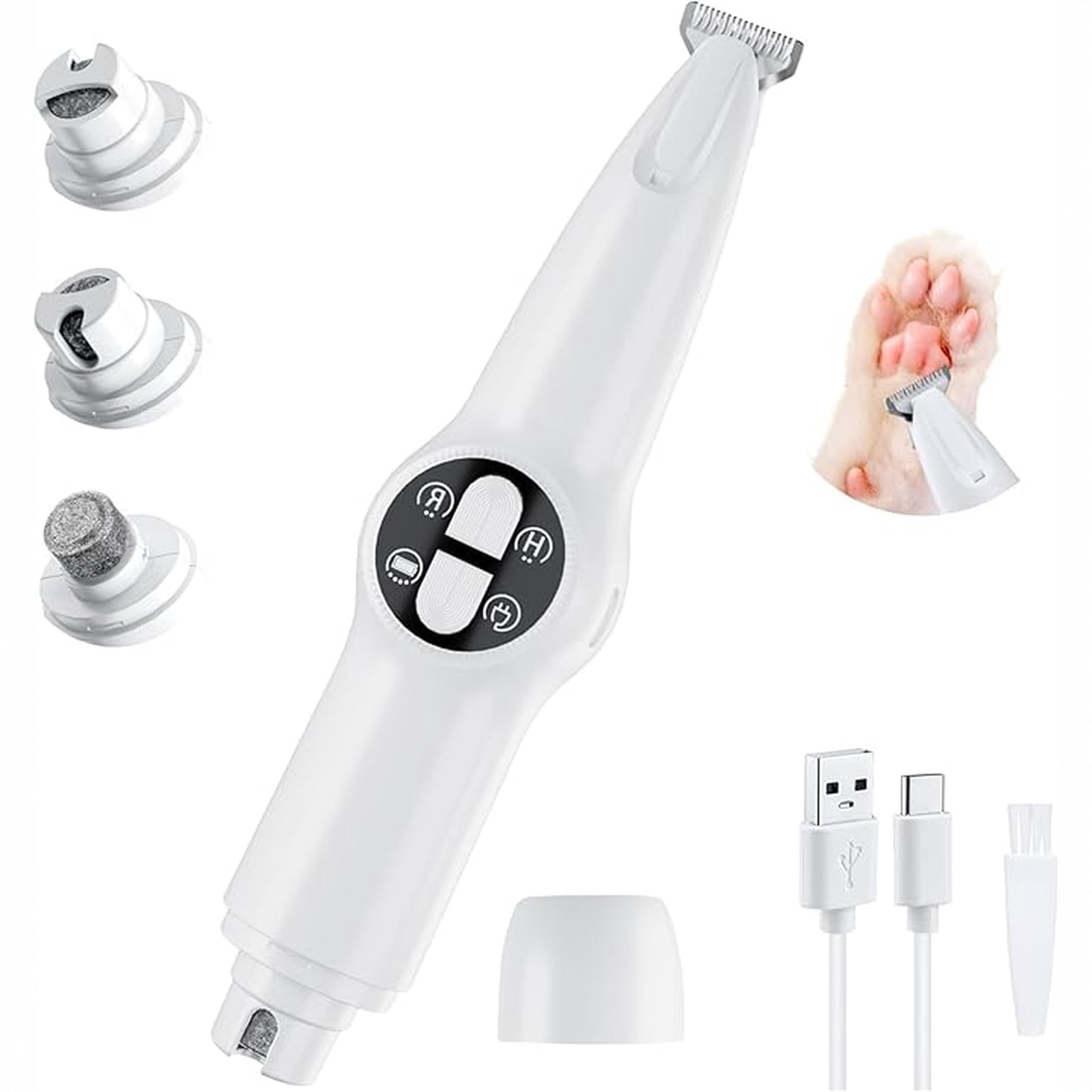 2 in 1 Pet Nail Grinder Trimmer Kit, Local Grooming Tool for Paw & Eye Area Hair, Low Noise Supply for At Home Cat & Dog Grooming Use