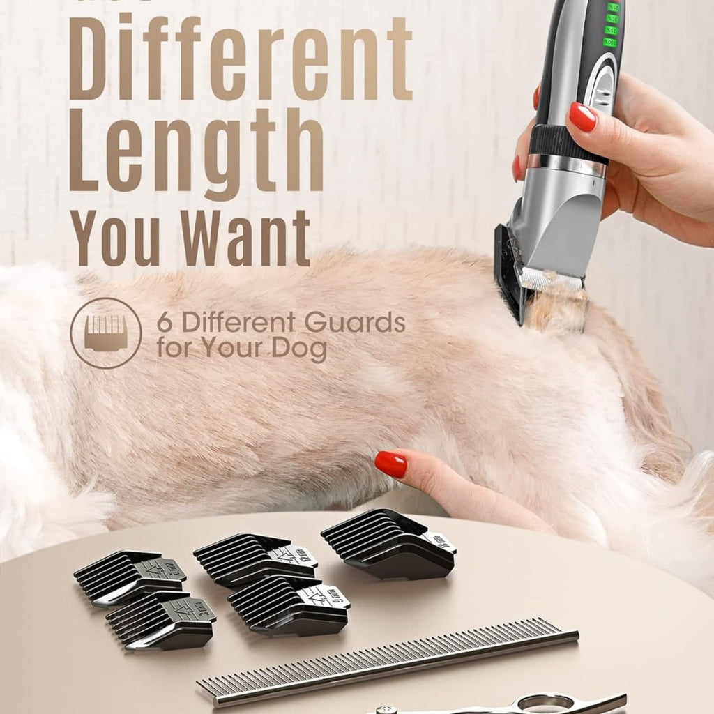 Low Noise 2-Speed Quiet Dog Grooming Kit - Rechargeable Cordless Pet Hair Clipper Trimmer Shaver for Small and Large Dogs, Cats and Animals