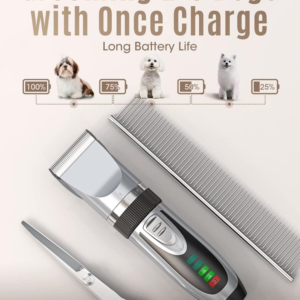 Low Noise 2-Speed Quiet Dog Grooming Kit - Rechargeable Cordless Pet Hair Clipper Trimmer Shaver for Small and Large Dogs, Cats and Animals