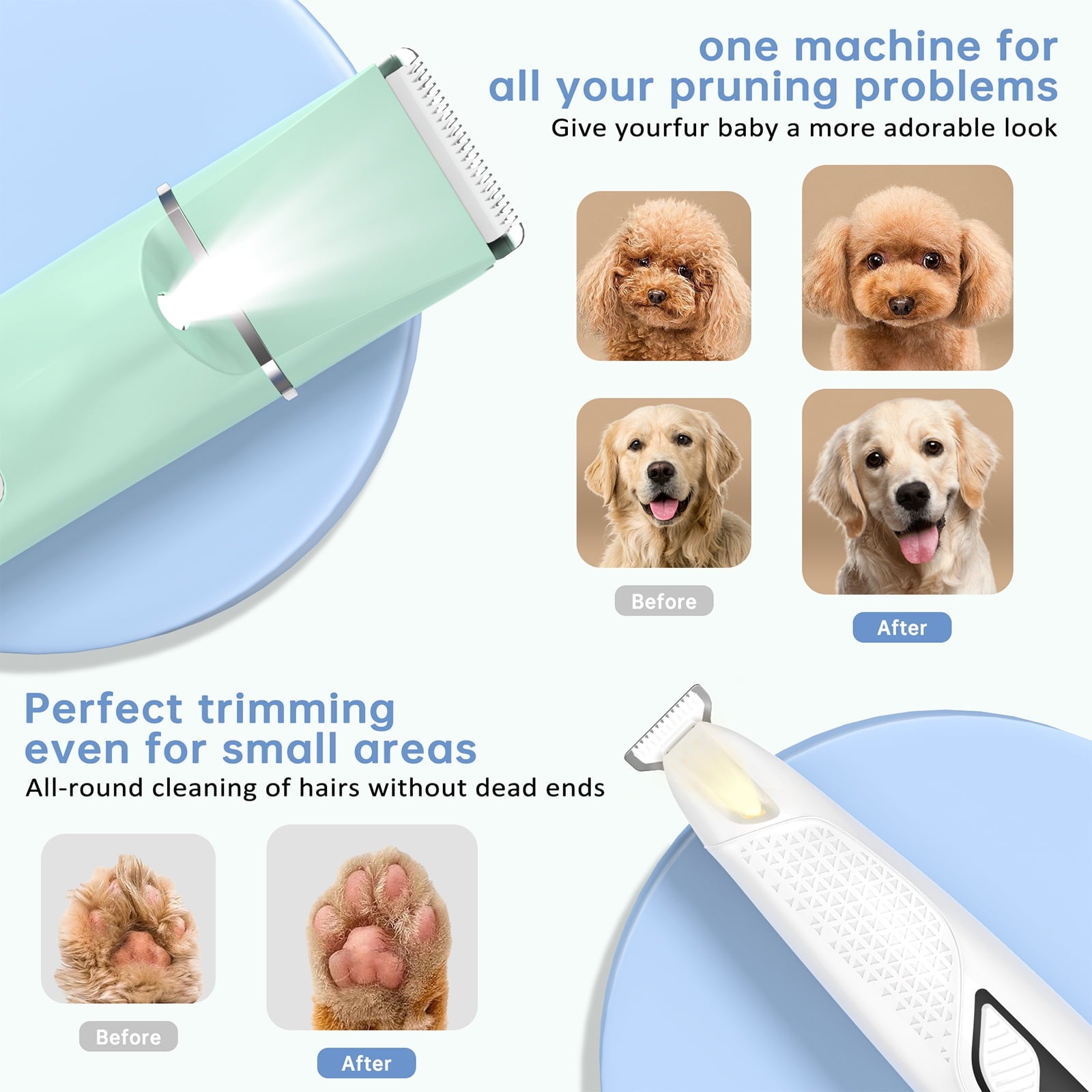 Dog Grooming Kit, Dog Clippers for Grooming for Thick Curly Coats, Professional Pet Hair Shaver Paw Trimmer Cordless Rechargeable Low Noise for Dogs Cats Animals Face Ear