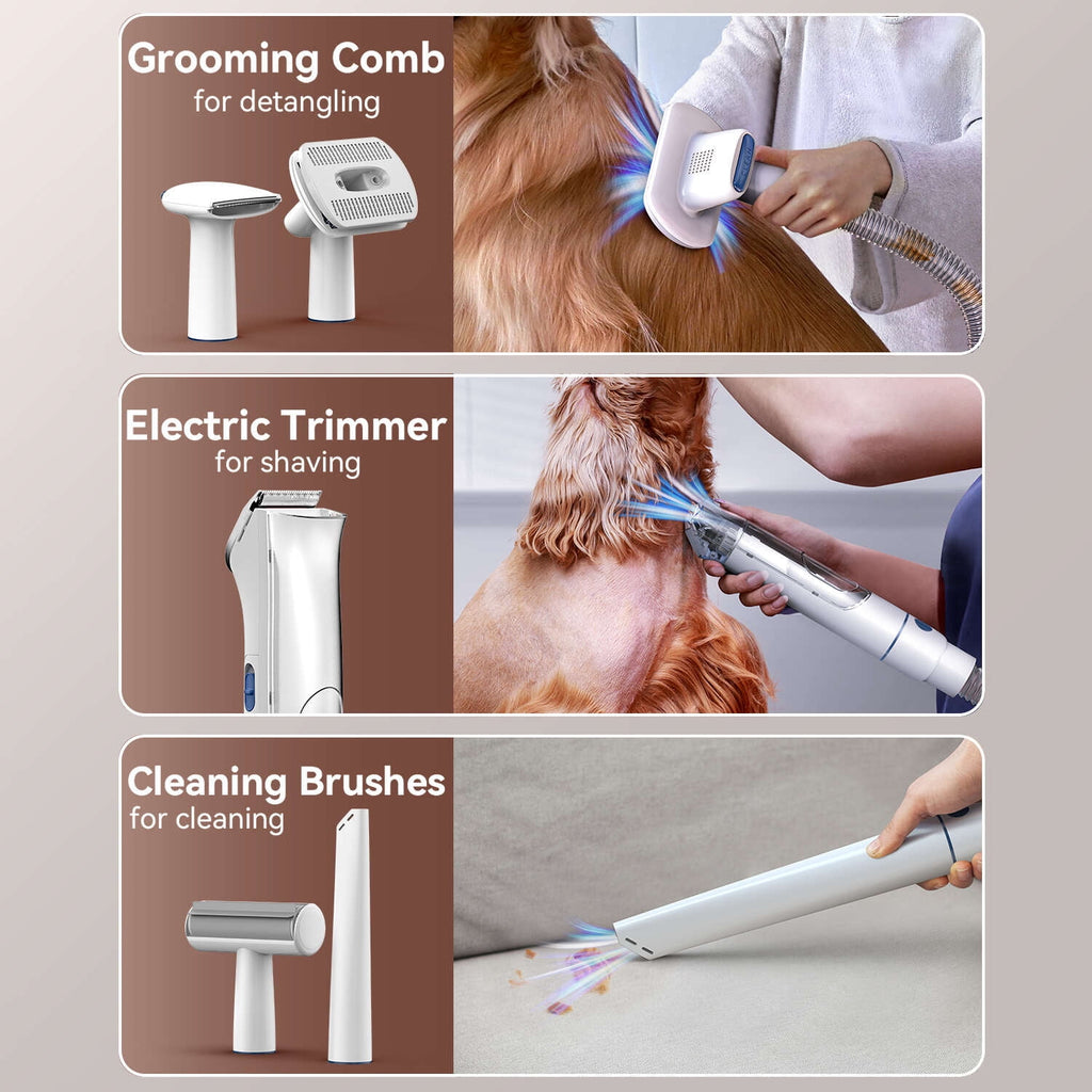 Oneisall LM5 Dog Grooming Vacuum/13Kpa Low Noise Pet Grooming Vacuum /3L Large Dust Bin Dog Vacuum for Shedding Grooming/Dog Grooming Kit Including 6 Tools for Dhedding Thick Coats and Home Cleaning