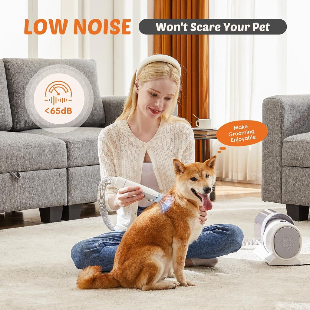 Professional Pet Grooming Vacuum Kit with Cordless Low Noise Dog Clippers, 2.5L Cup, 3 Suction Modes, and 5 Groomer Tools for Cats, Other Animals Hair Trimmer