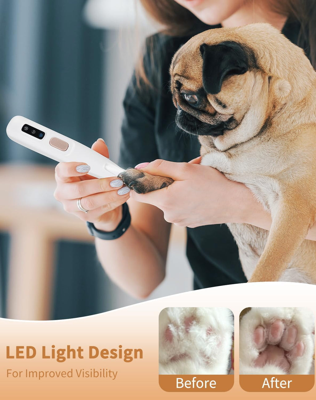 Paw Trimmer with LED Light, Ultra-Low Noise Dog Trimmer Grooming Kit with Replacement Blades, Waterproof Rechargeable Pet Hair Clippers for Small Dogs Cats Paws, Eyes, Ears, Face, Rump