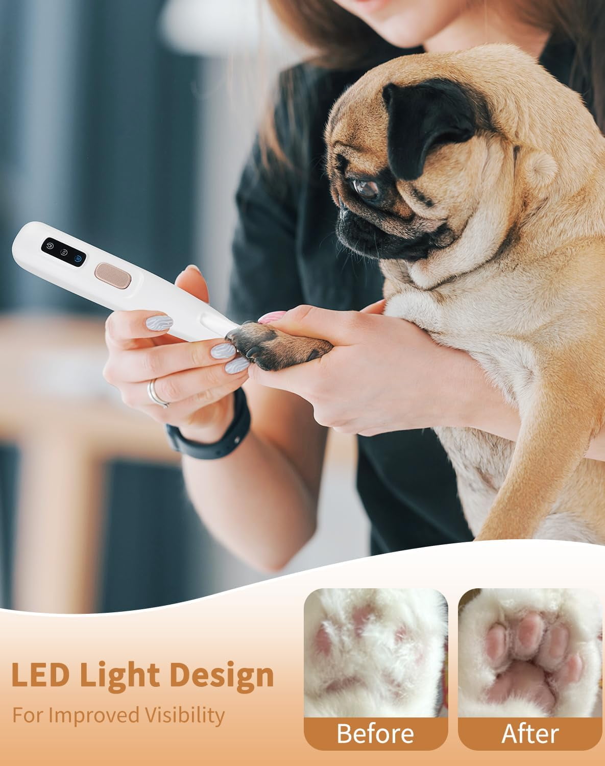 Paw Trimmer with LED Light, Ultra-Low Noise Dog Trimmer Grooming Kit with Replacement Blades, Waterproof Rechargeable Pet Hair Clippers for Small Dogs Cats Paws, Eyes, Ears, Face, Rump