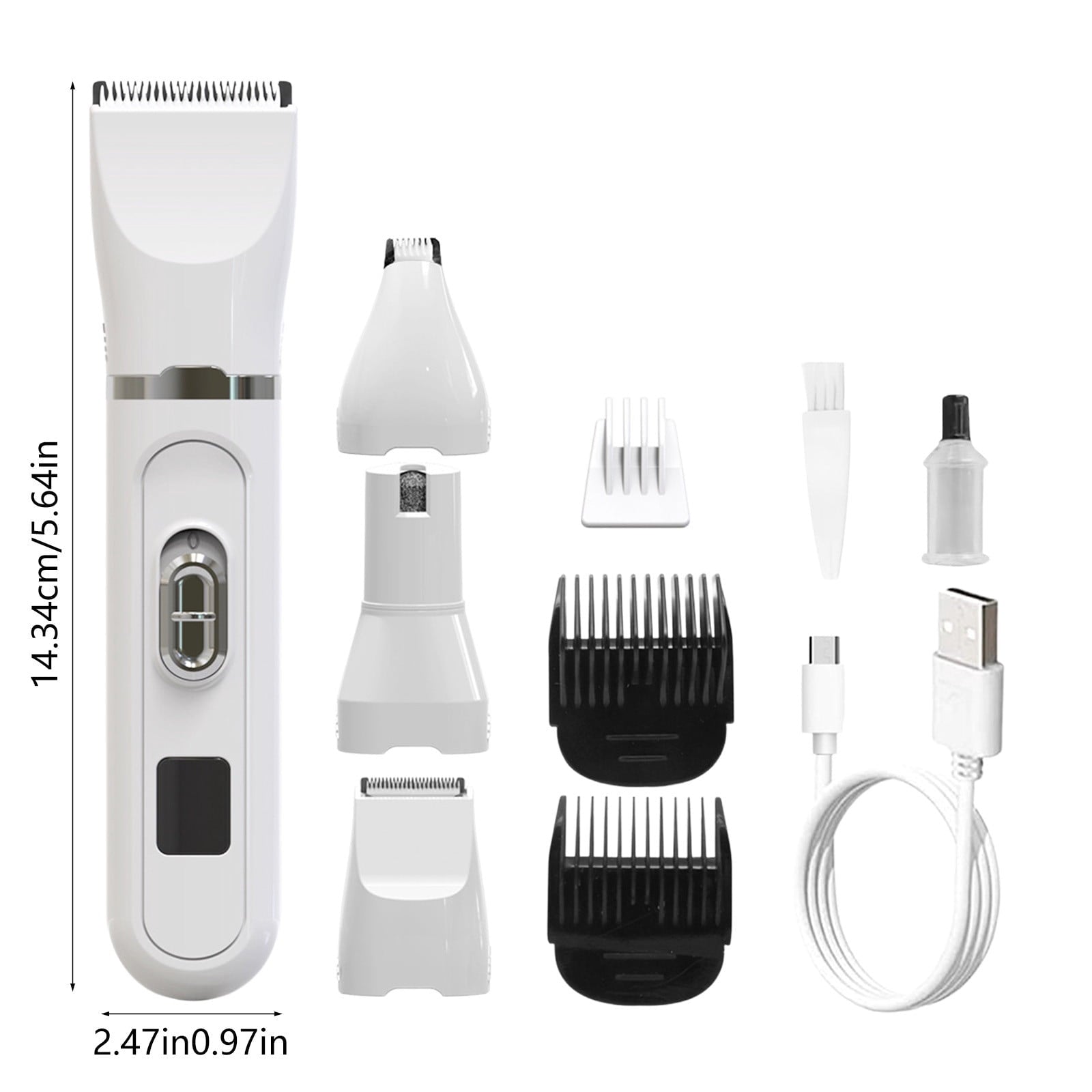 4-in-1 Pet Grooming Clipper, Low Noise USB Rechargeable Dog Cat Hair Trimmer, Washable Blade Nail Grinder Grooming Kit