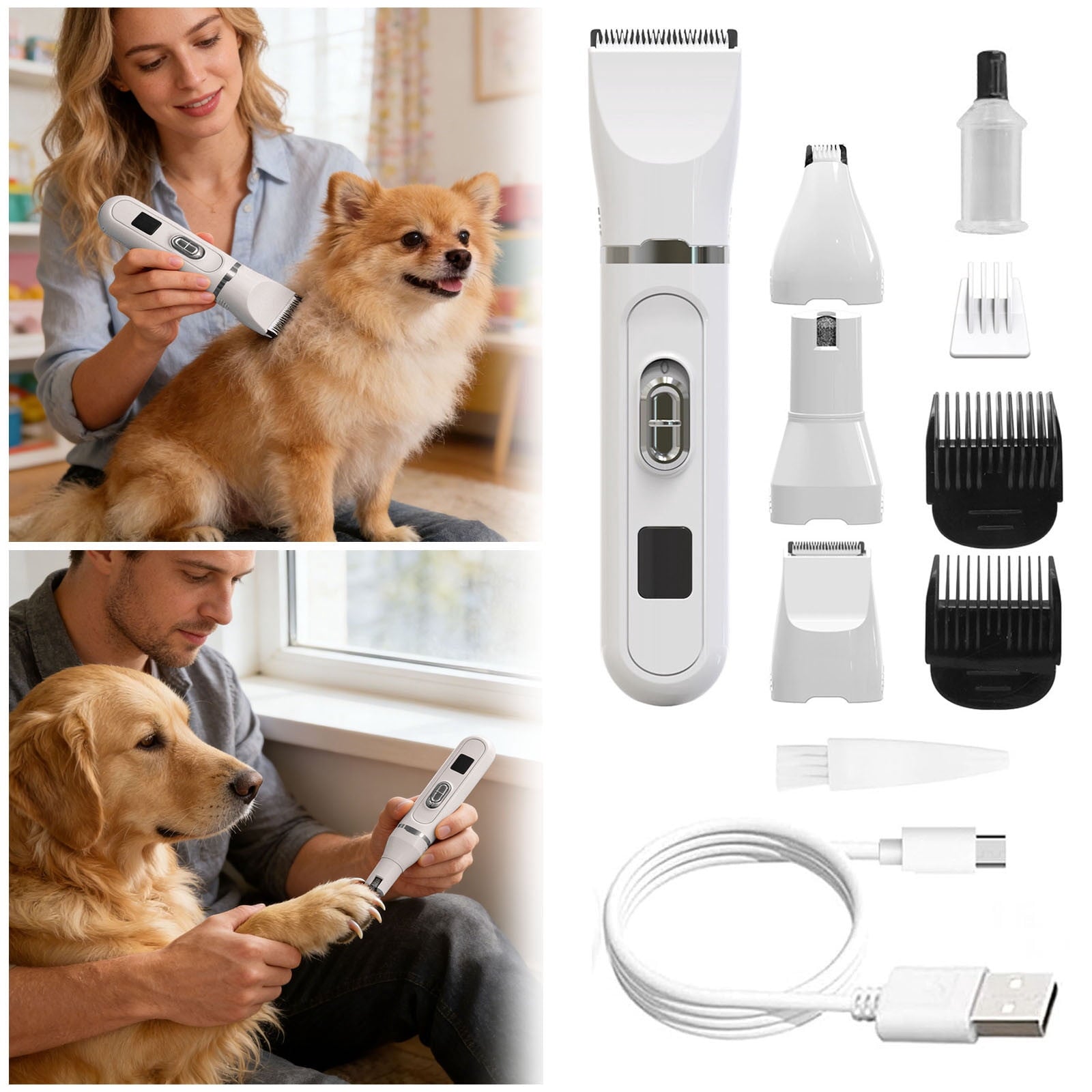 4 In 1 Pet Grooming Kit Cat Dog Hair Trimmer Clipper with Nail File and Safe