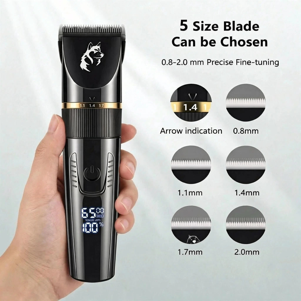 Zengdainm Pet Hair Clipper, Dog Grooming Kit with 4 Guard Combs &5-Speed Fine-Tuning, Professional Dog Shaver Trimmer for Thick-Coated Dogs & Cats