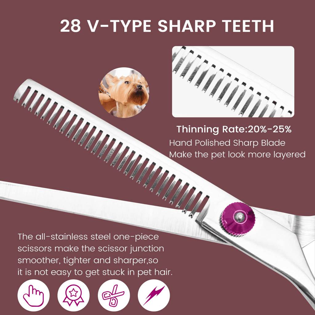 XUEYU Professional Dog Grooming Scissors Kit, 6 in 1 Dog Grooming Scissors with Safety Round Tips, 4CR Stainless Steel & Heavy-duty, Sharp & Study Pet Grooming Shears Kit for Dogs Cats(Pink)