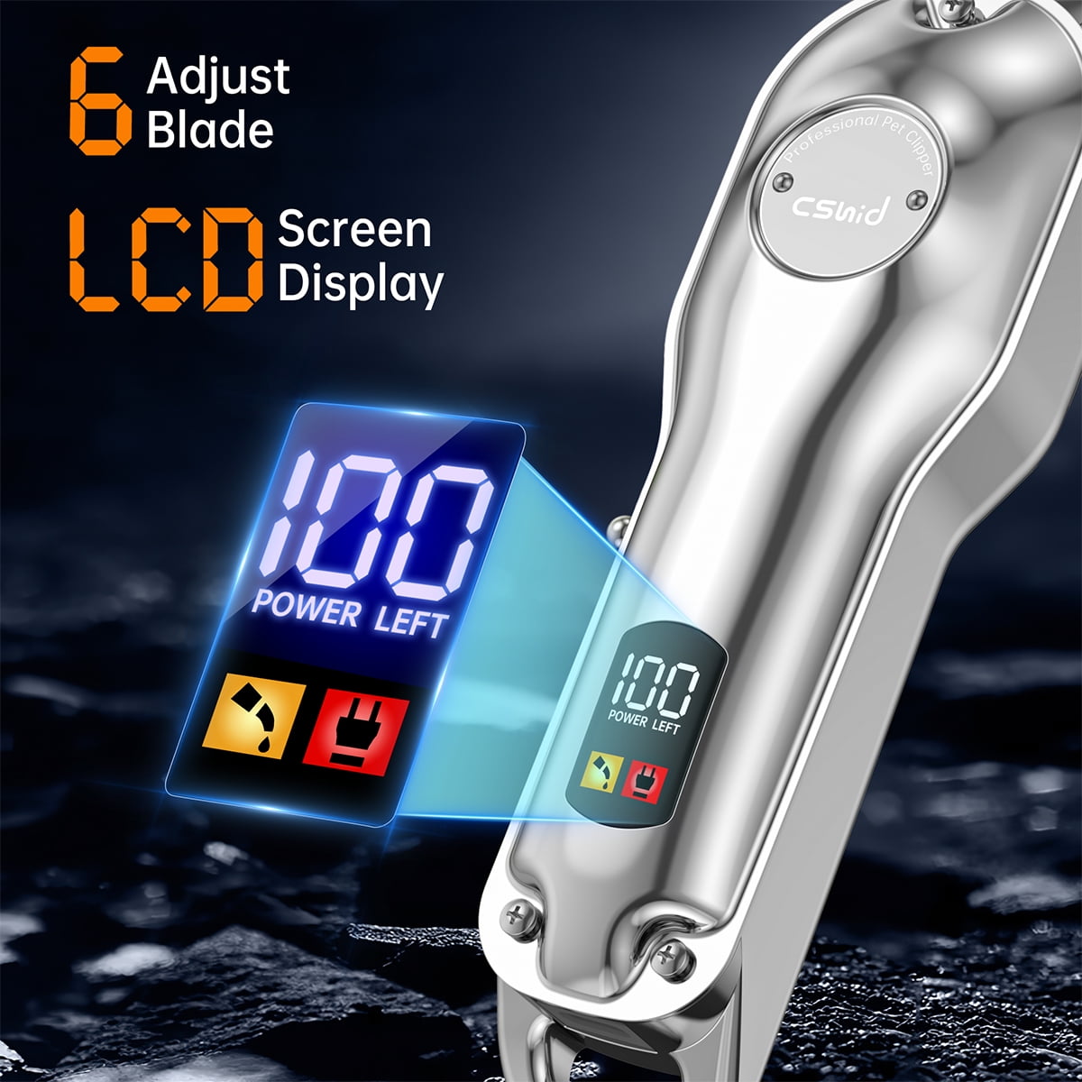 Professional Dog Grooming Clippers for Thick Heavy Coats Low Noise High Power Rechargeable LED Display Cordless Pet Shaver for Small, Large Dogs Cats