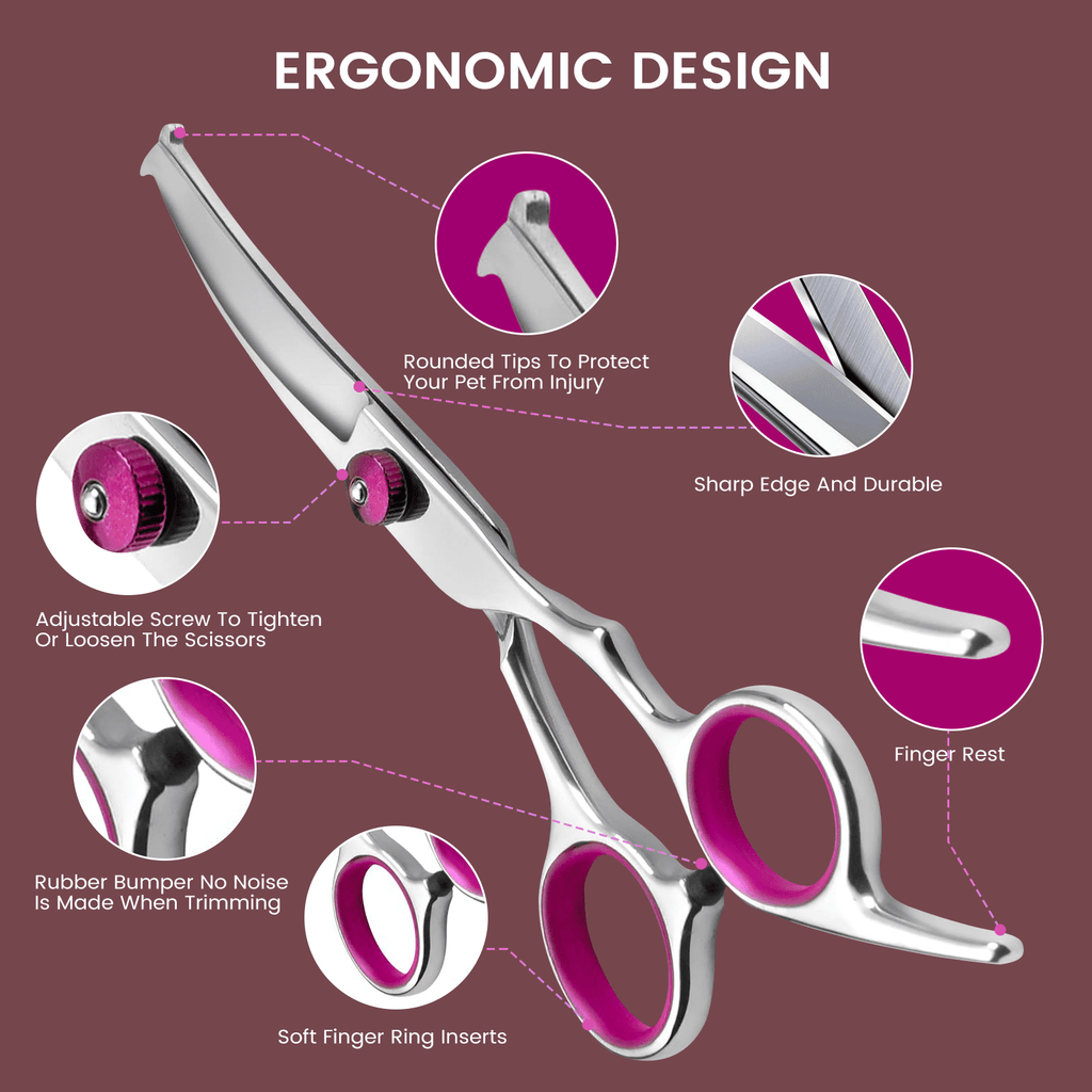 XUEYU Professional Dog Grooming Scissors Kit, 6 in 1 Dog Grooming Scissors with Safety Round Tips, 4CR Stainless Steel & Heavy-duty, Sharp & Study Pet Grooming Shears Kit for Dogs Cats(Pink)