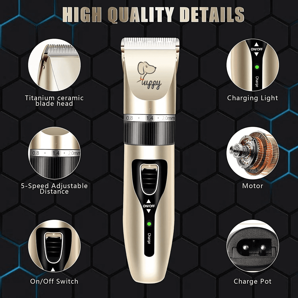 Dog Clippers, Grooming Low Noise Cordless Grooming Kit Thick Coats Shears Rechargeable Dogs Cats Other Pet kit Gold