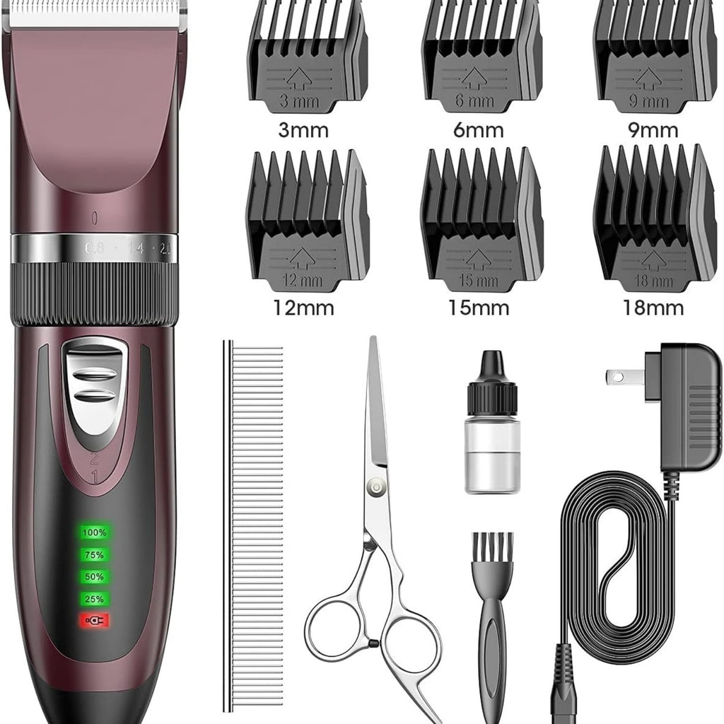 Low Noise Dog Clippers, 2-Speed Quiet Grooming Kit Rechargeable Cordless Pet Hair Clipper Trimmer Shaver for Small and Large Dogs Cats Animals