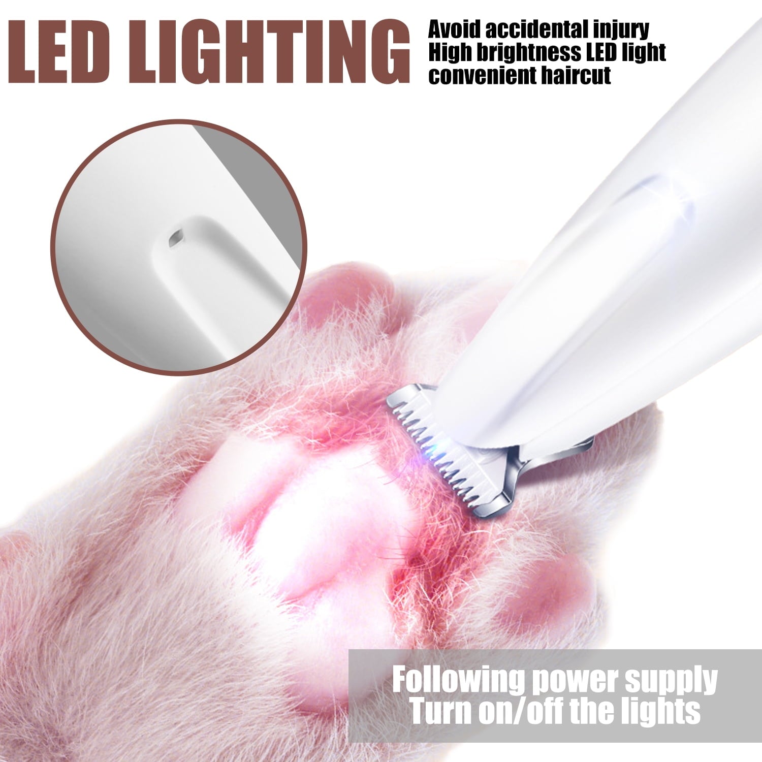 Audessy Electric Clipper for Dogs and Cats, Pet Hair Clipper with LED Light, Multifunctional Electric Pet Clipper Kit, for Grooming Pet Hair Around Paws, Eyes, Face and Rump