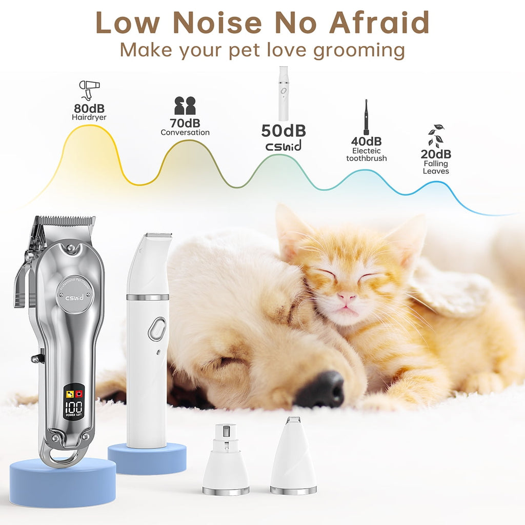 Dog Clippers with Dog Paw Trimmer for Heavy Thick Hair, Cordless Dog Grooming Kit, Low Noise Clippers for Grooming with Stainless Steel Blade, Rechargeable Dog Shaver for  Small and Large Dogs Cats