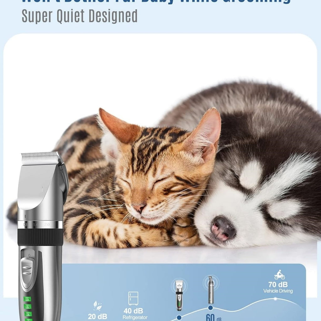 2 in 1 Pet Cat & Dog Grooming Kit - Quiet Cordless Dog Clippers & Paw Trimmer for Grooming Pet Hair