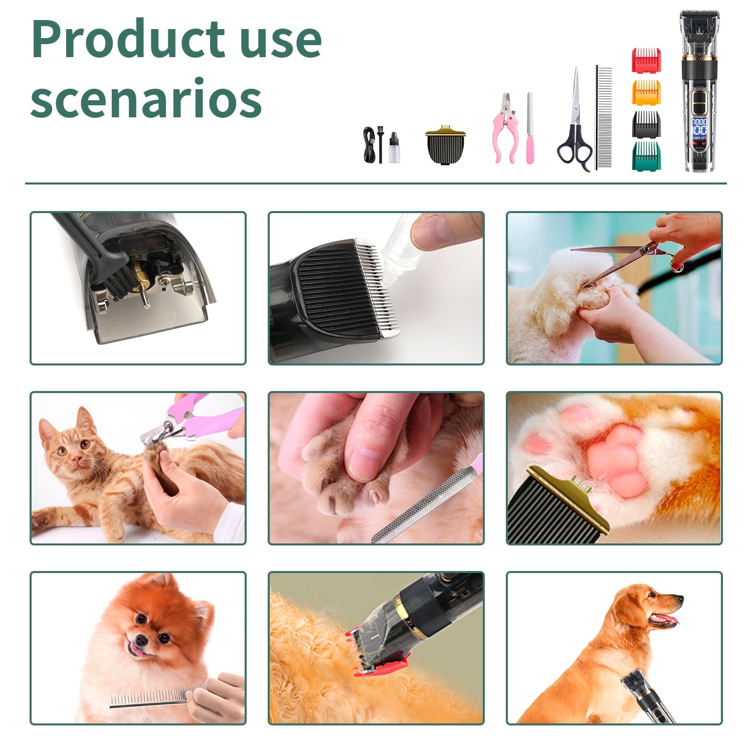 Dog Clippers, Cordless Rechargeable Dog Hair Clippers, Low Noise Electric Dog Grooming Kit for Dogs & Pets with Thick or Heavy Coats